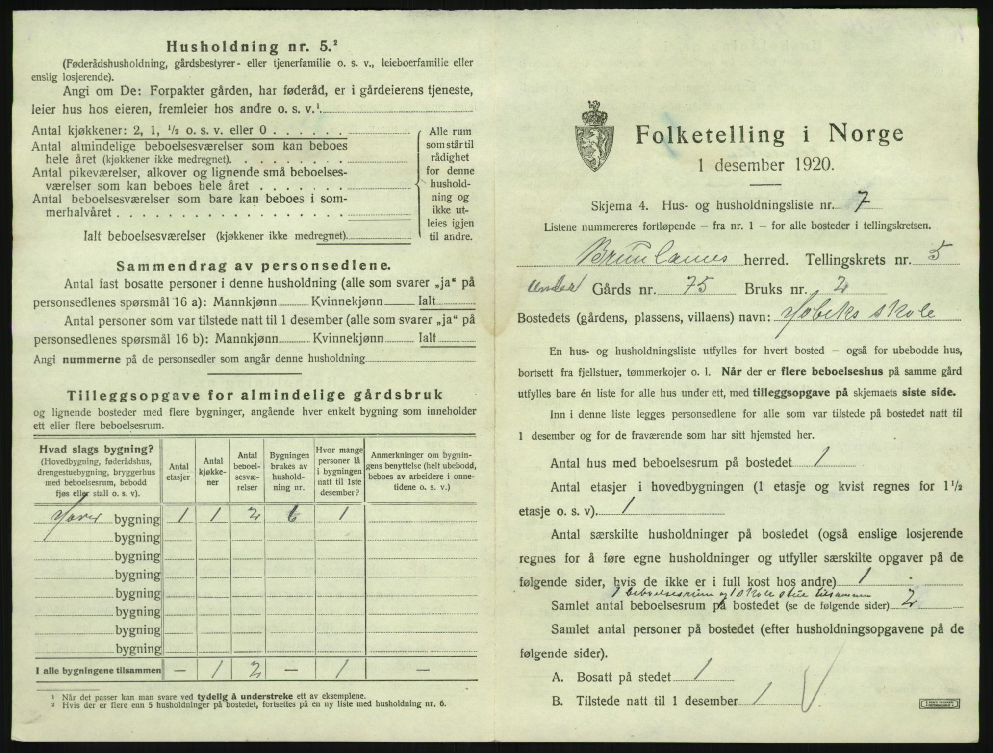 SAKO, 1920 census for Brunlanes, 1920, p. 833