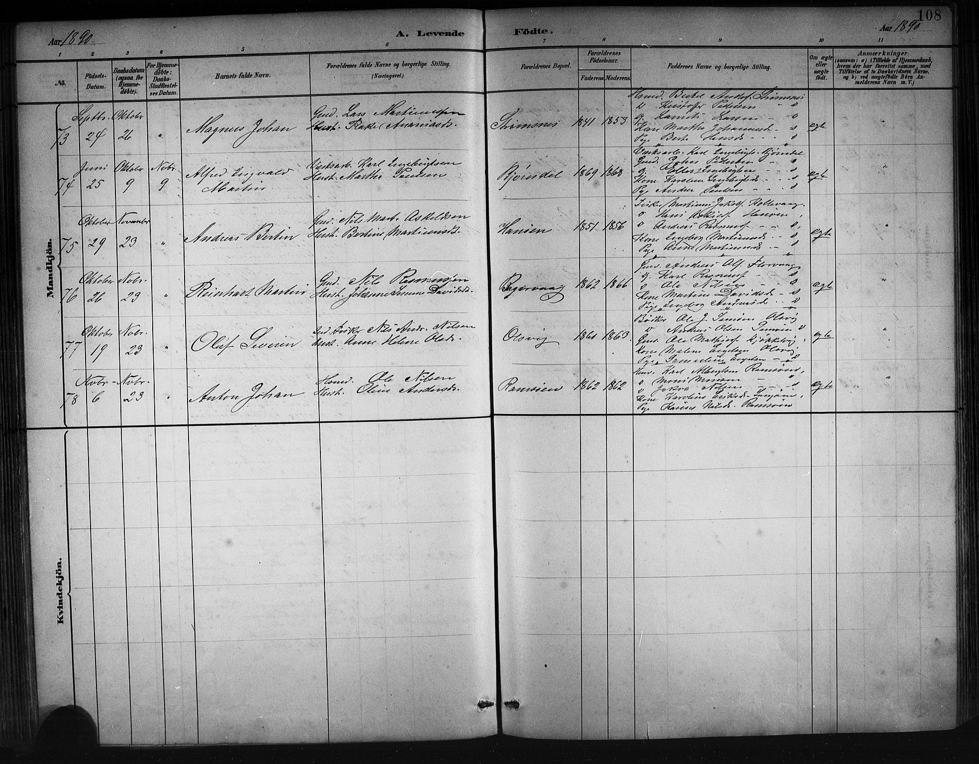 Askøy Sokneprestembete, AV/SAB-A-74101/H/Ha/Hab/Haba/L0008: Parish register (copy) no. A 8, 1882-1893, p. 108
