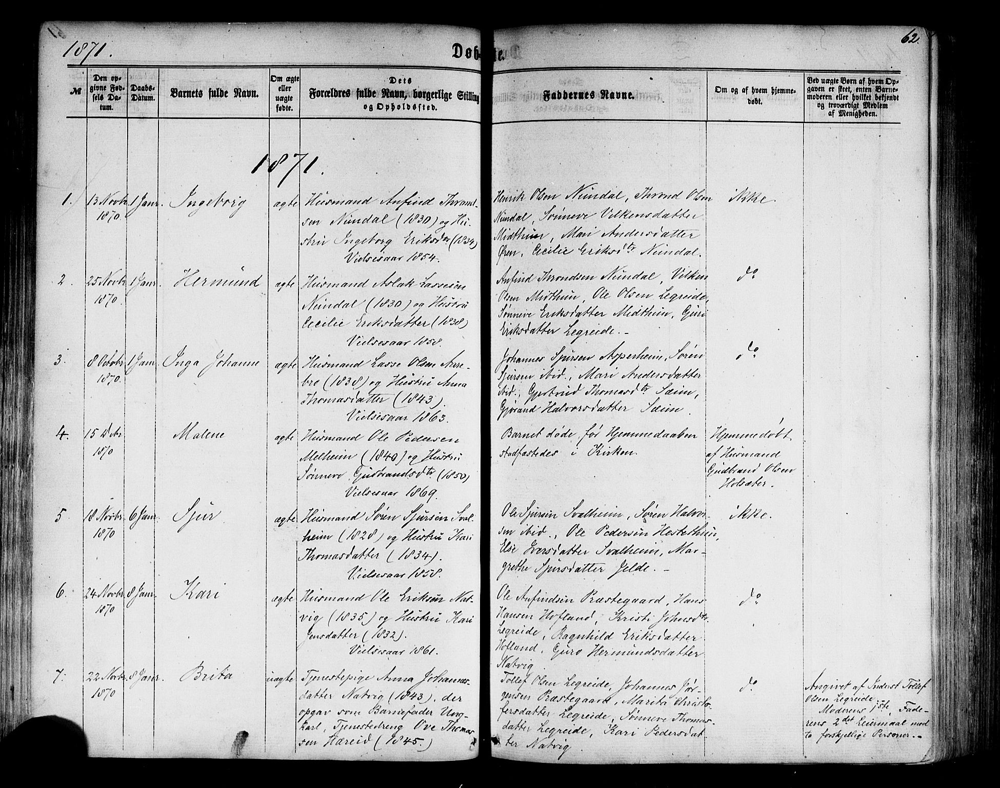 Årdal sokneprestembete, AV/SAB-A-81701: Parish register (official) no. A 3, 1863-1886, p. 62