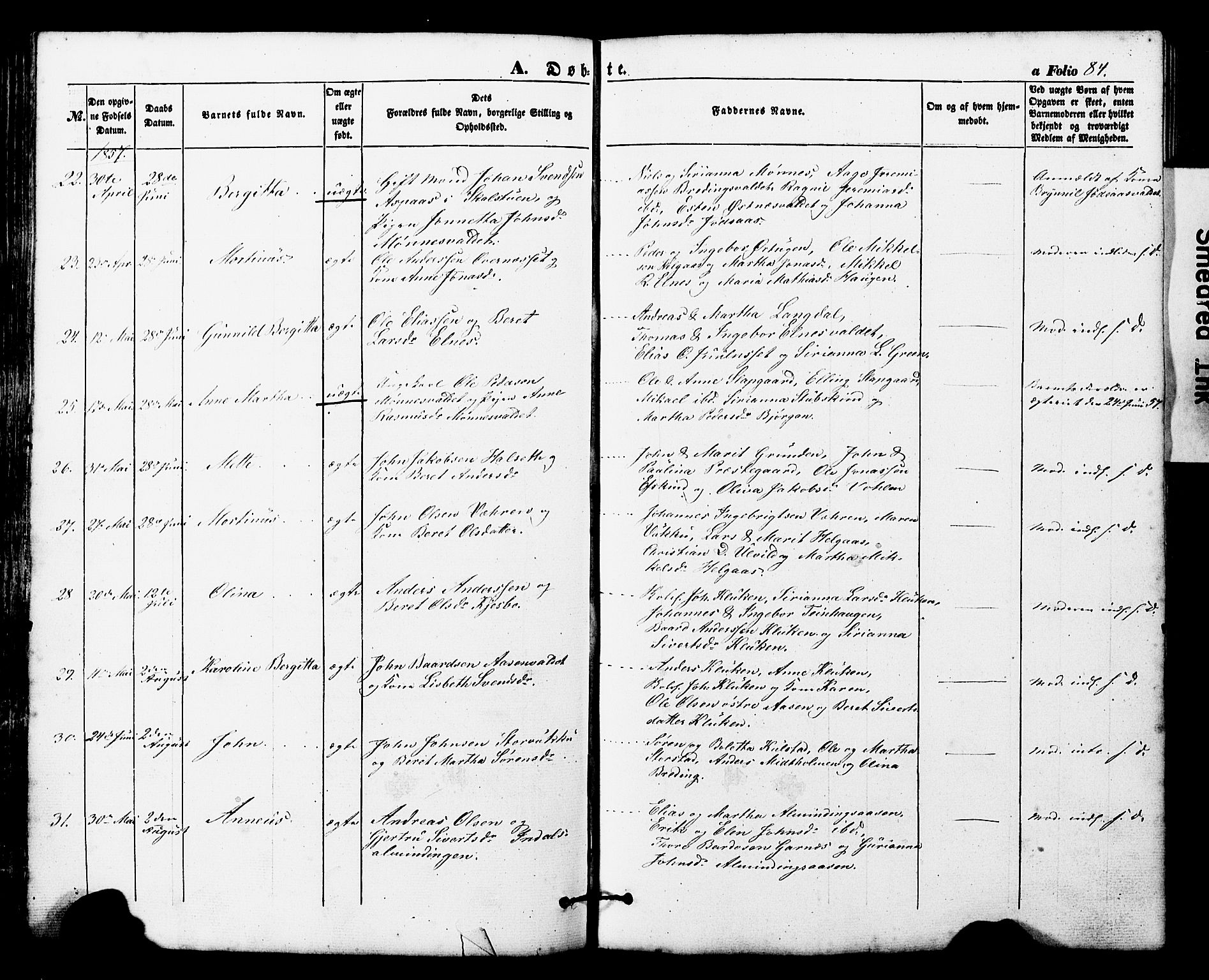 Ministerialprotokoller, klokkerbøker og fødselsregistre - Nord-Trøndelag, SAT/A-1458/724/L0268: Parish register (copy) no. 724C04, 1846-1878, p. 84