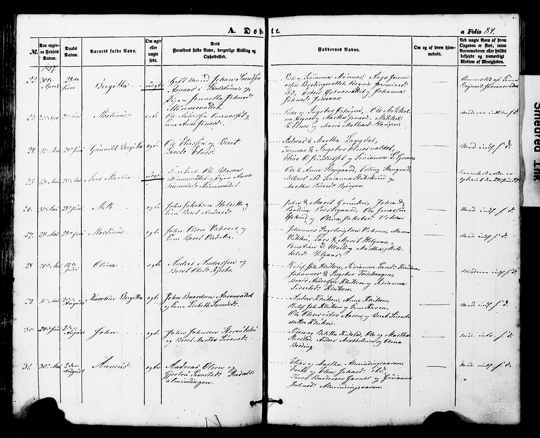 Ministerialprotokoller, klokkerbøker og fødselsregistre - Nord-Trøndelag, AV/SAT-A-1458/724/L0268: Parish register (copy) no. 724C04, 1846-1878, p. 84