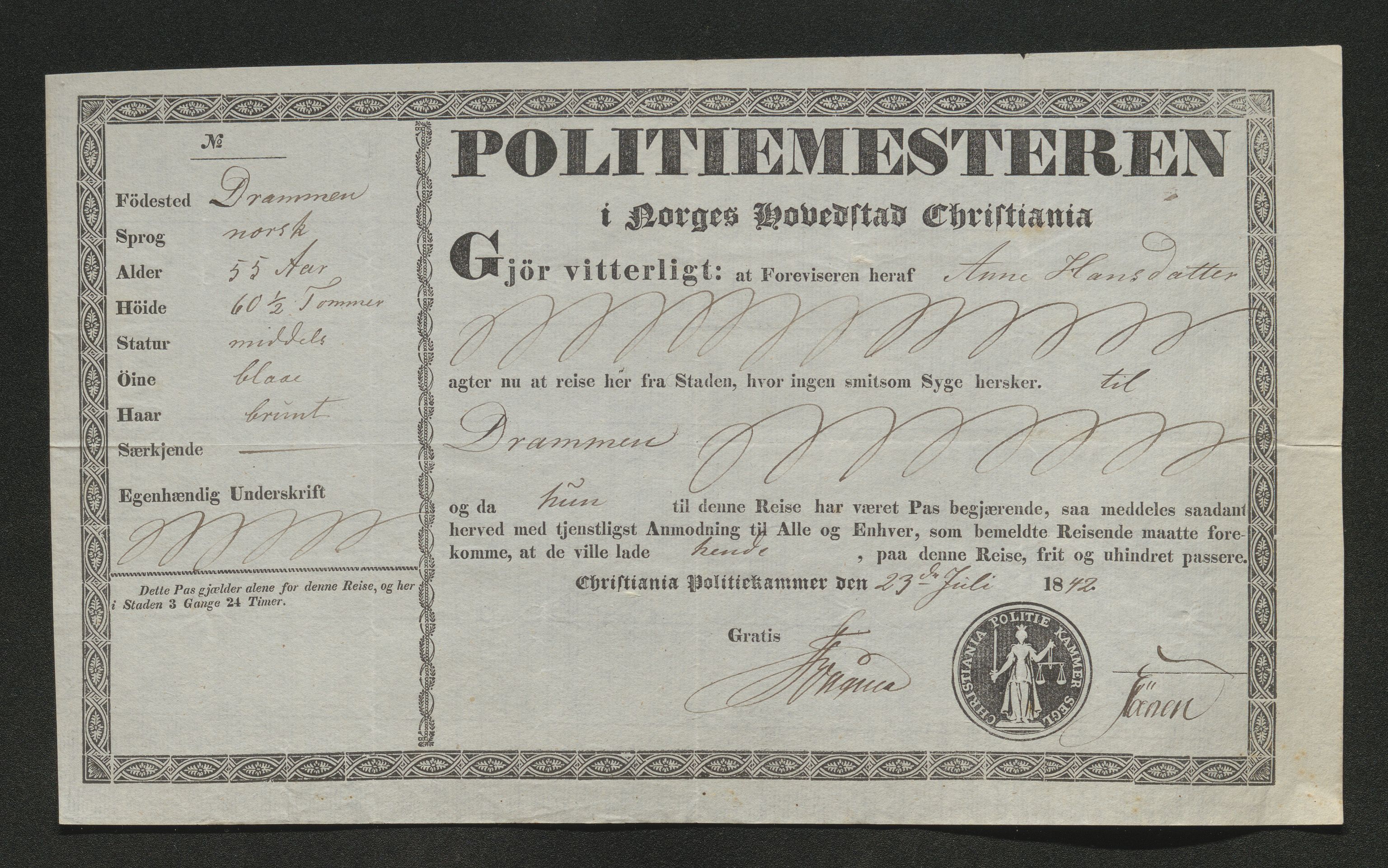 Drammen politikammer, AV/SAKO-A-623/I/Ia/Iab/L0006: Innleverte pass, 1841-1842, p. 503