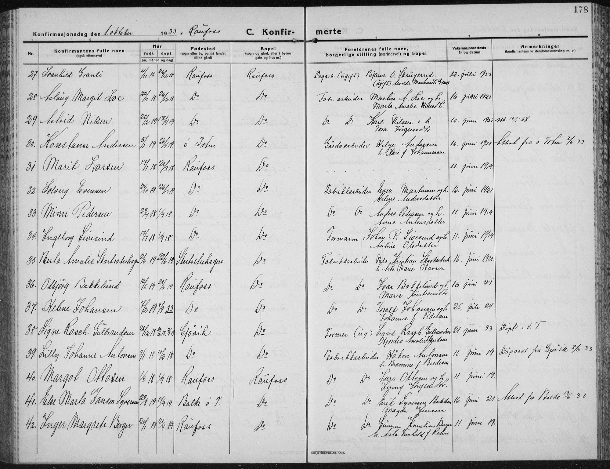 Vestre Toten prestekontor, AV/SAH-PREST-108/H/Ha/Hab/L0018: Parish register (copy) no. 18, 1928-1941, p. 178