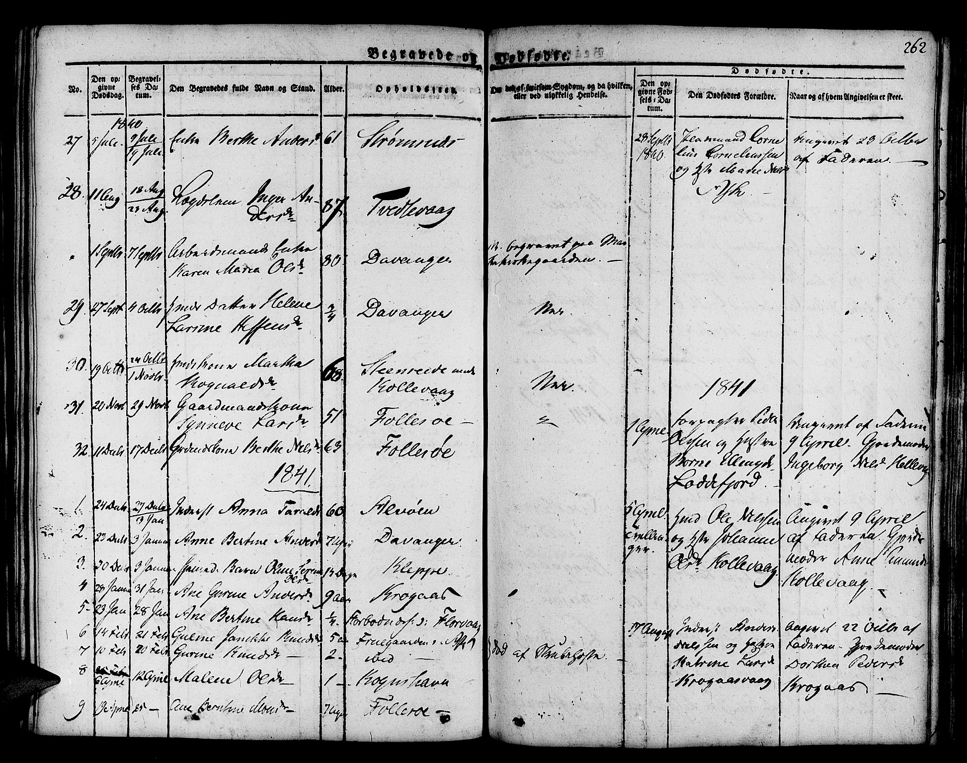 Askøy Sokneprestembete, SAB/A-74101/H/Ha/Haa/Haaa/L0004: Parish register (official) no. A 4, 1825-1845, p. 262