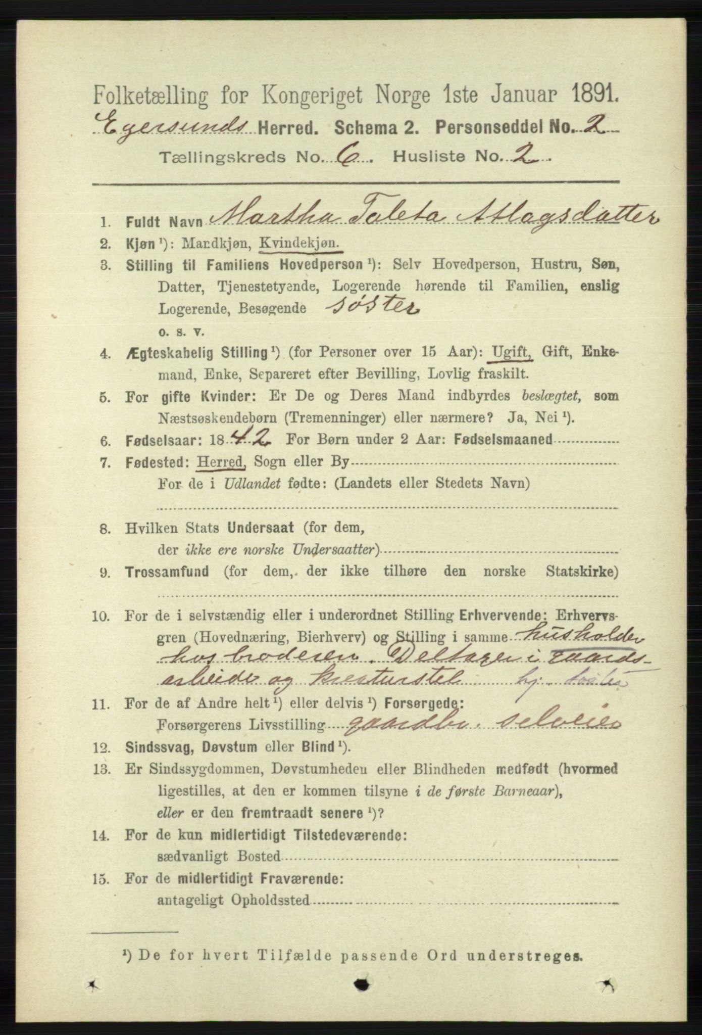 RA, 1891 census for 1116 Eigersund herred, 1891, p. 2282