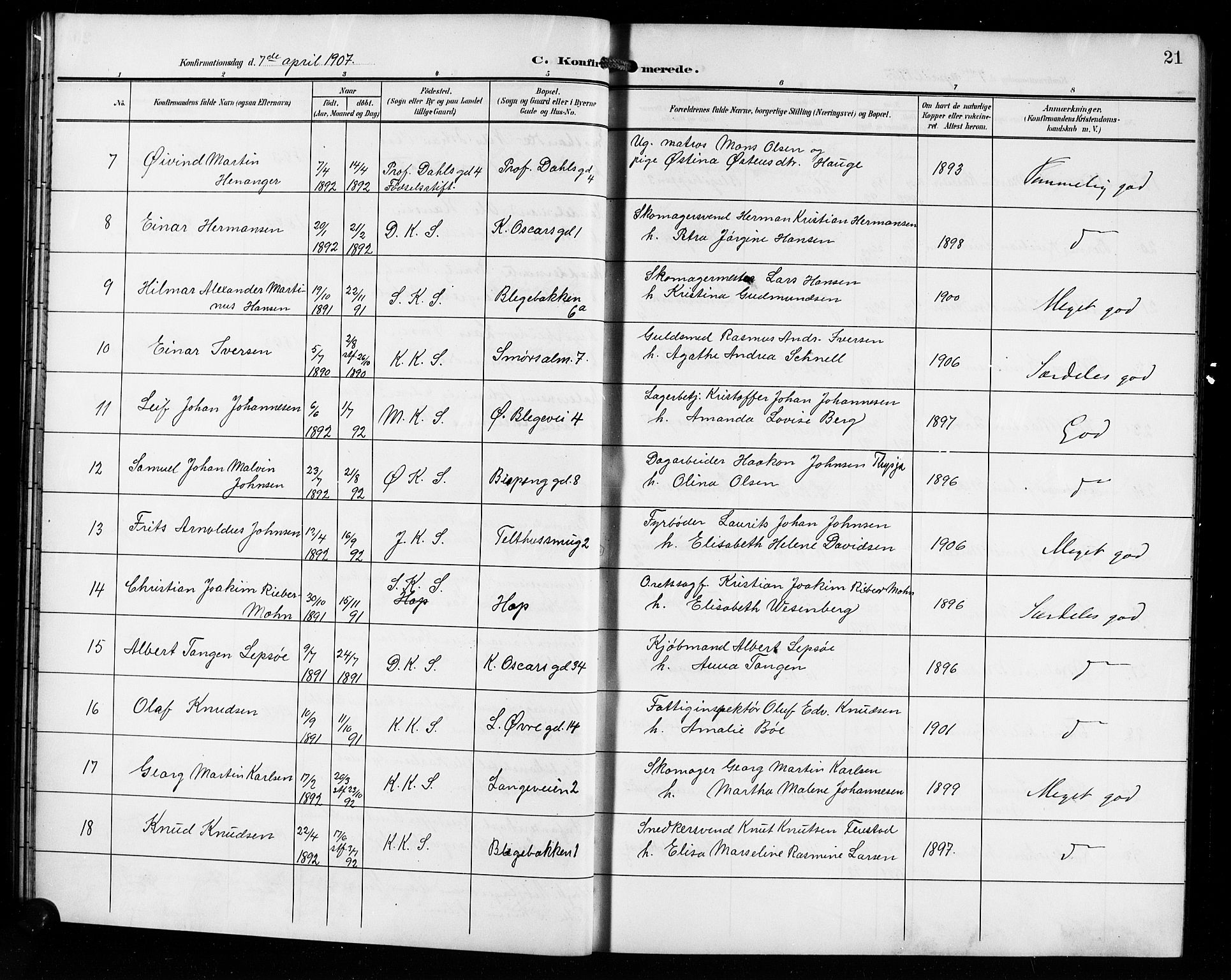 Korskirken sokneprestembete, AV/SAB-A-76101/H/Hab: Parish register (copy) no. C 5, 1906-1918, p. 21