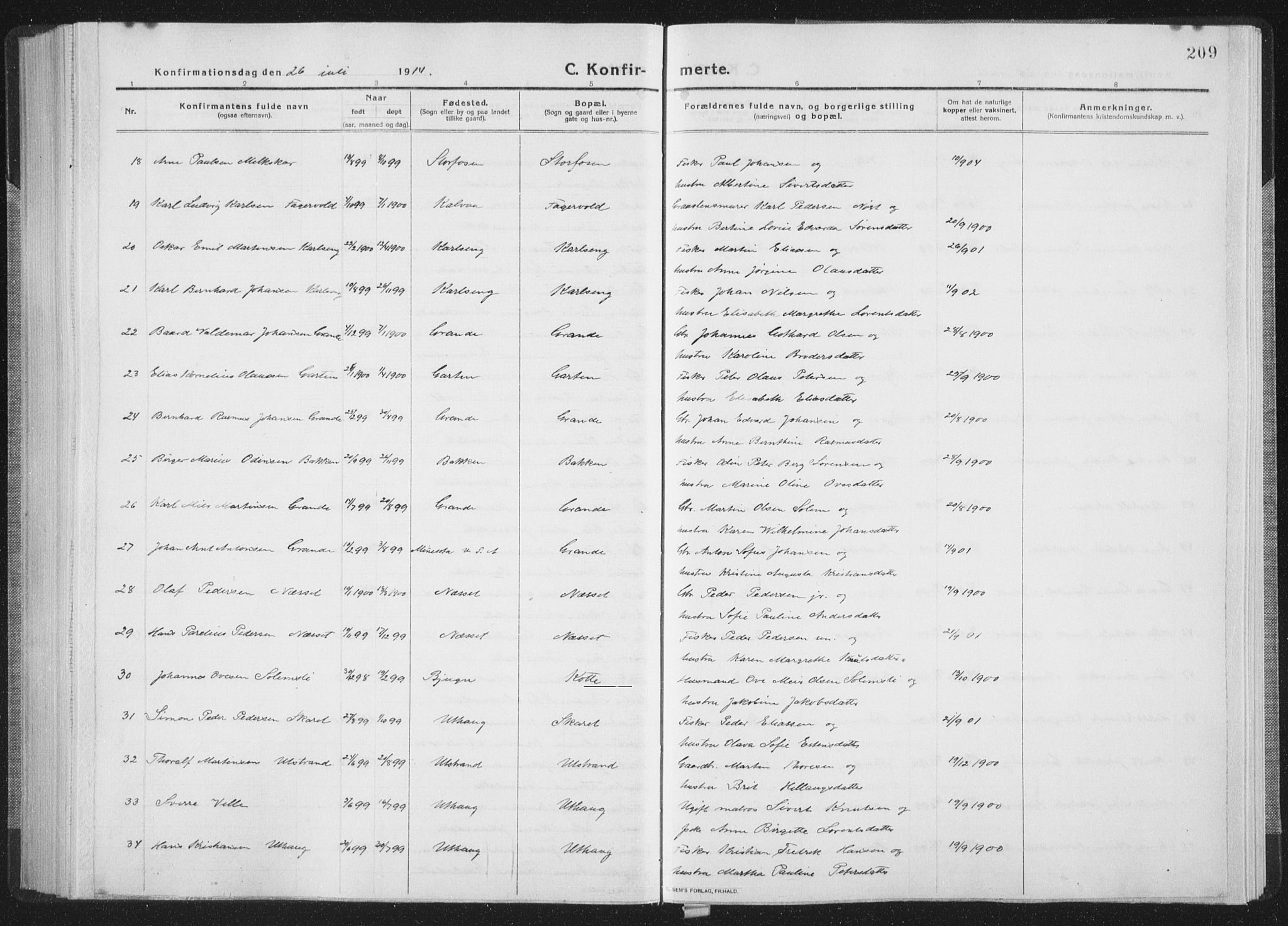 Ministerialprotokoller, klokkerbøker og fødselsregistre - Sør-Trøndelag, SAT/A-1456/659/L0747: Parish register (copy) no. 659C04, 1913-1938, p. 209