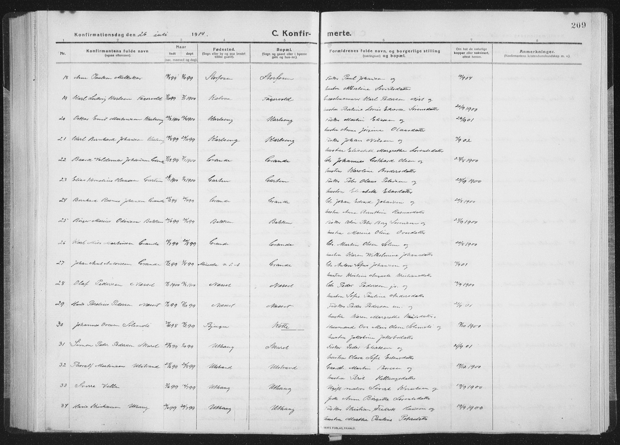 Ministerialprotokoller, klokkerbøker og fødselsregistre - Sør-Trøndelag, AV/SAT-A-1456/659/L0747: Parish register (copy) no. 659C04, 1913-1938, p. 209