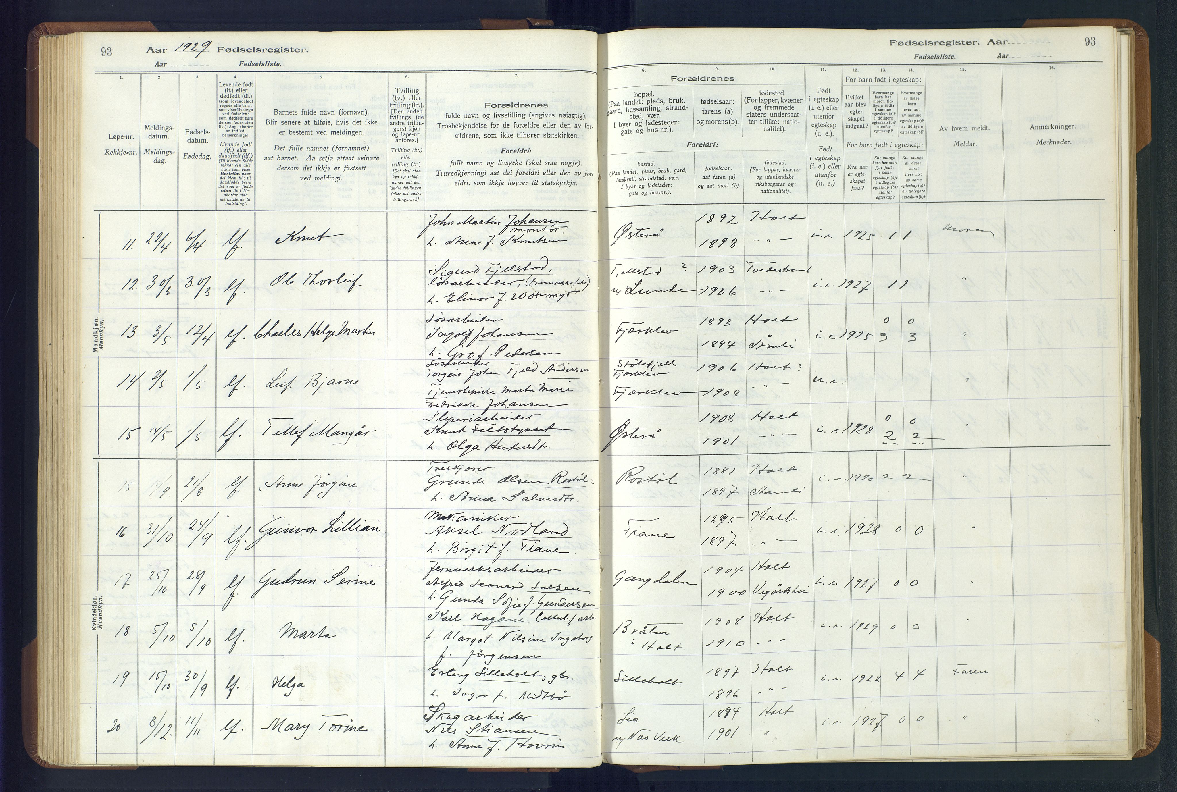 Holt sokneprestkontor, AV/SAK-1111-0021/J/Ja/L0001: Birth register no. II.4.1, 1916-1946, p. 93