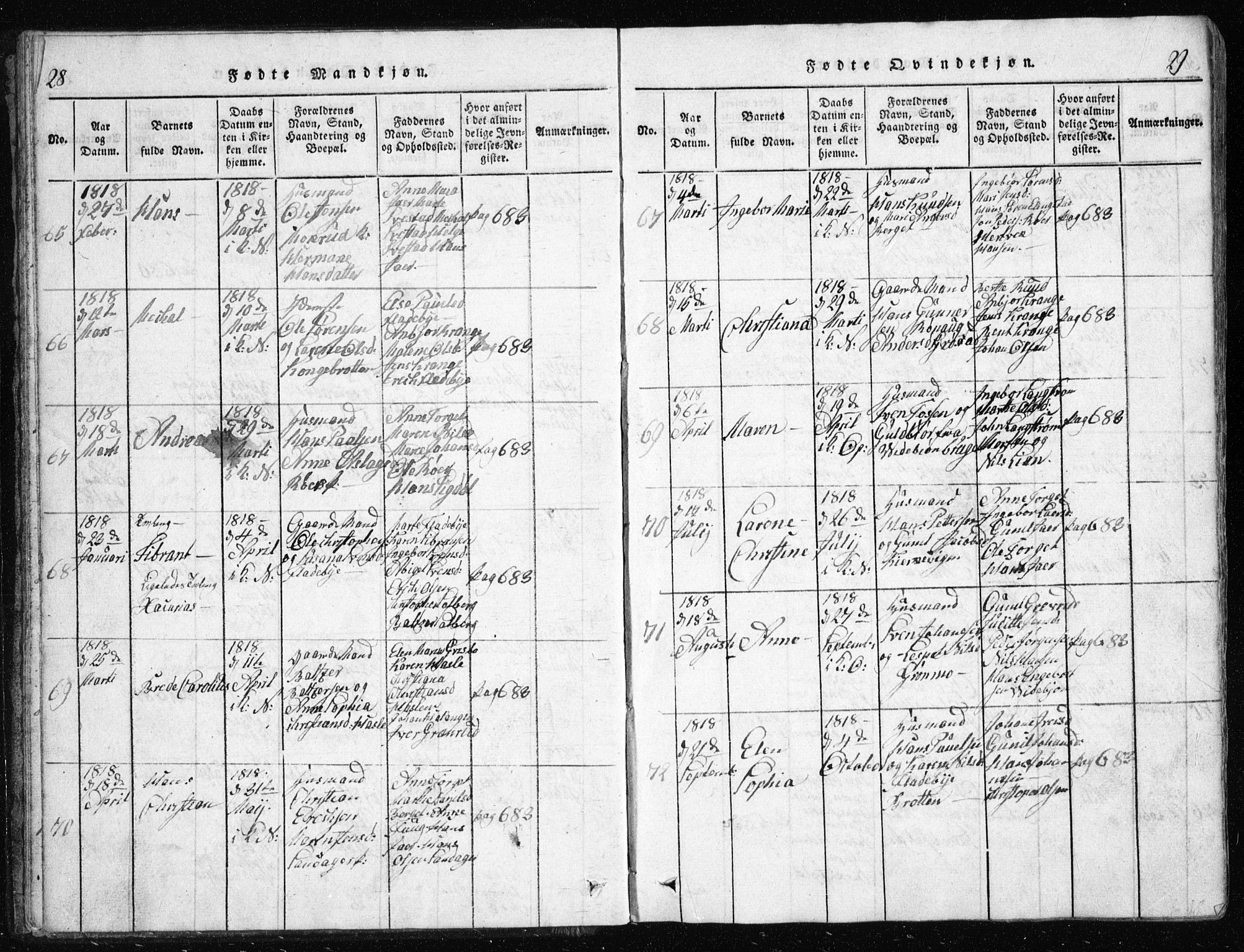 Nesodden prestekontor Kirkebøker, AV/SAO-A-10013/G/Ga/L0001: Parish register (copy) no. I 1, 1814-1847, p. 28-29