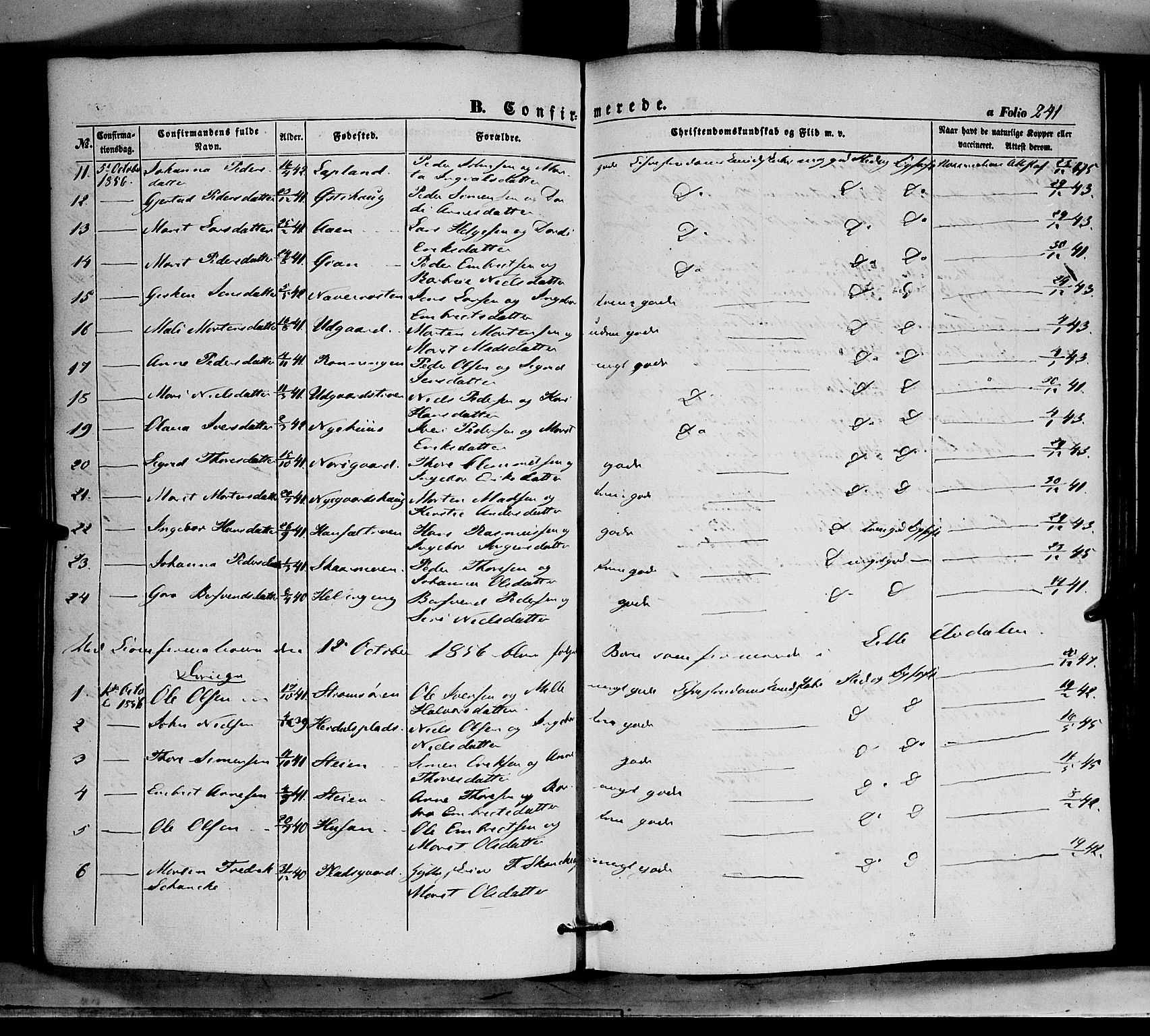 Tynset prestekontor, SAH/PREST-058/H/Ha/Haa/L0020: Parish register (official) no. 20, 1848-1862, p. 241