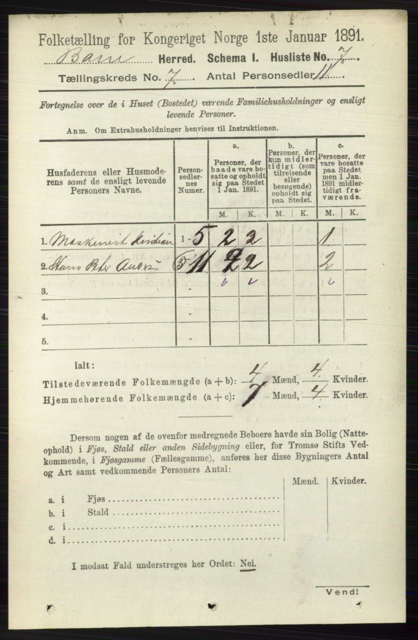 RA, 1891 census for 0717 Borre, 1891, p. 3143