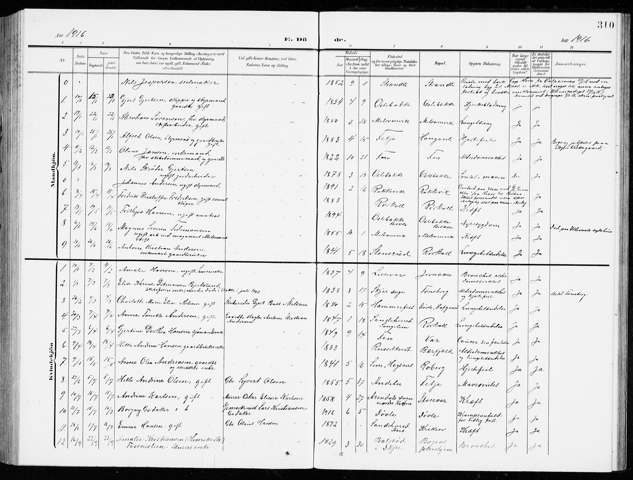 Stokke kirkebøker, SAKO/A-320/G/Ga/L0001: Parish register (copy) no. I 1, 1904-1940, p. 310