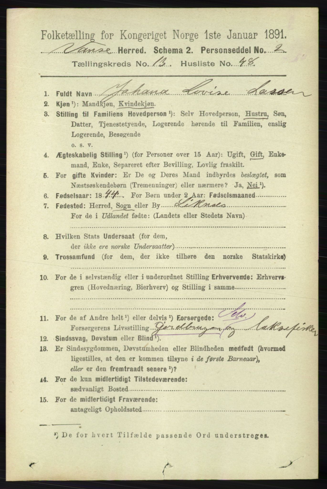 RA, 1891 census for 1041 Vanse, 1891, p. 7785