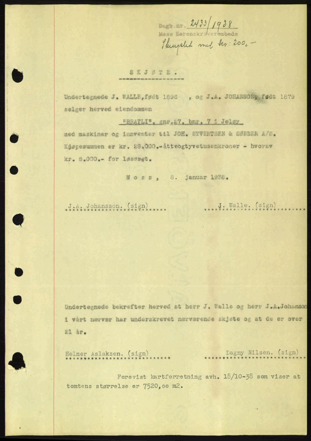 Moss sorenskriveri, SAO/A-10168: Mortgage book no. A5, 1938-1939, Diary no: : 2433/1938