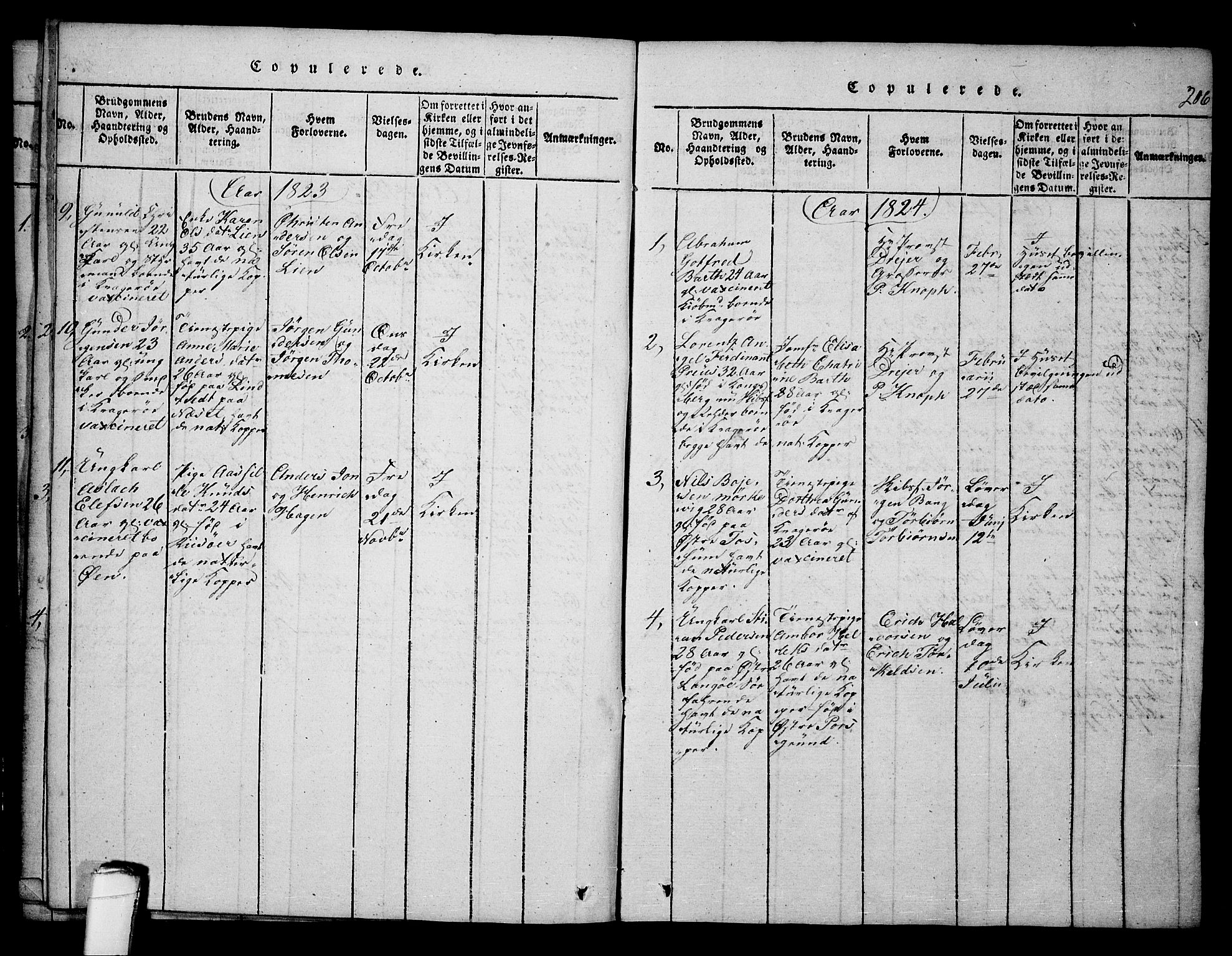 Kragerø kirkebøker, SAKO/A-278/F/Fa/L0004: Parish register (official) no. 4, 1814-1831, p. 206