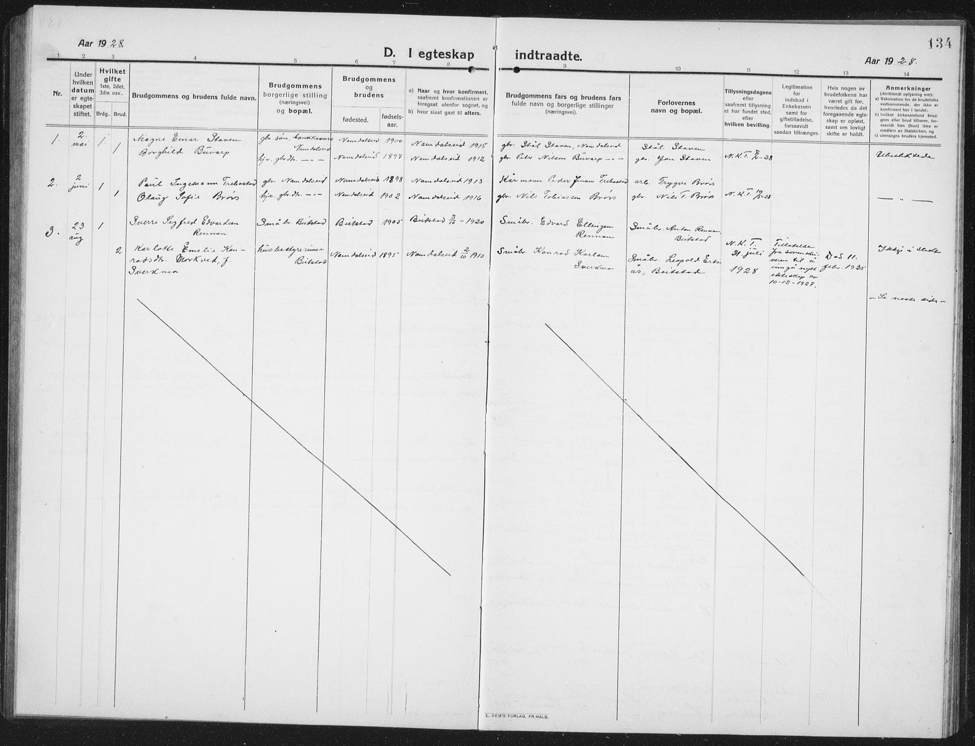 Ministerialprotokoller, klokkerbøker og fødselsregistre - Nord-Trøndelag, SAT/A-1458/742/L0413: Parish register (copy) no. 742C04, 1911-1938, p. 134