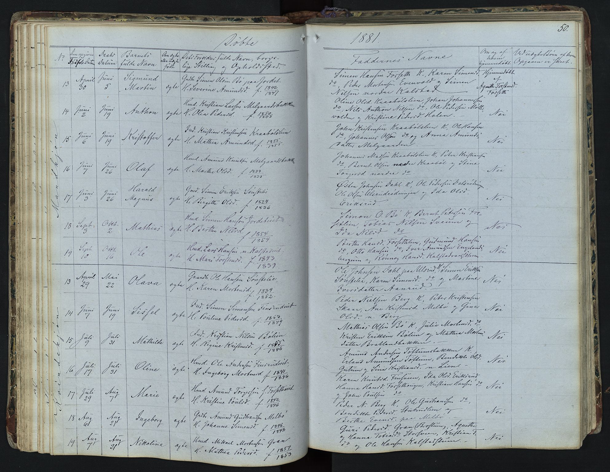 Vestre Gausdal prestekontor, AV/SAH-PREST-094/H/Ha/Hab/L0001: Parish register (copy) no. 1, 1867-1895, p. 50