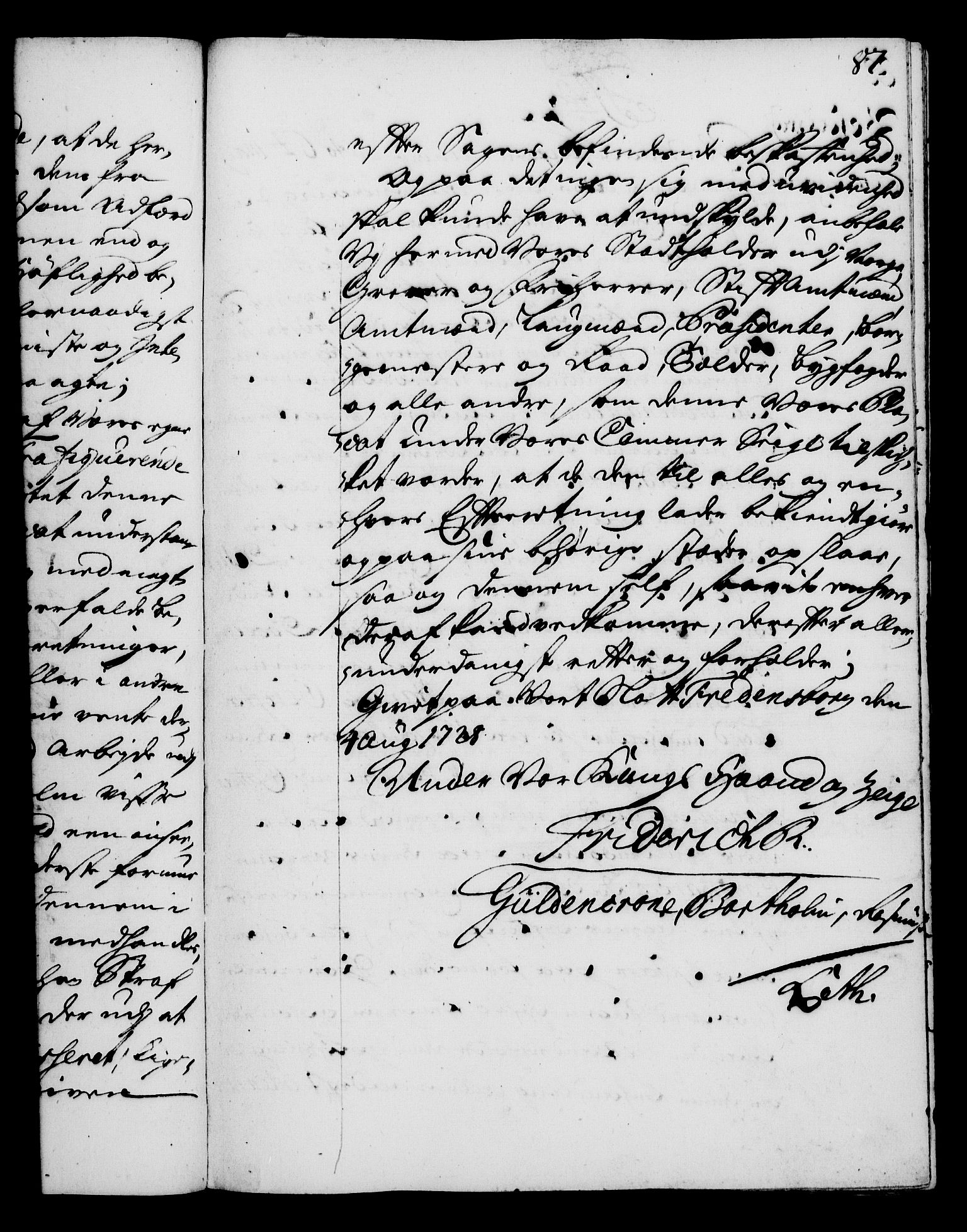 Rentekammeret, Kammerkanselliet, RA/EA-3111/G/Gg/Gga/L0003: Norsk ekspedisjonsprotokoll med register (merket RK 53.3), 1727-1734, p. 87