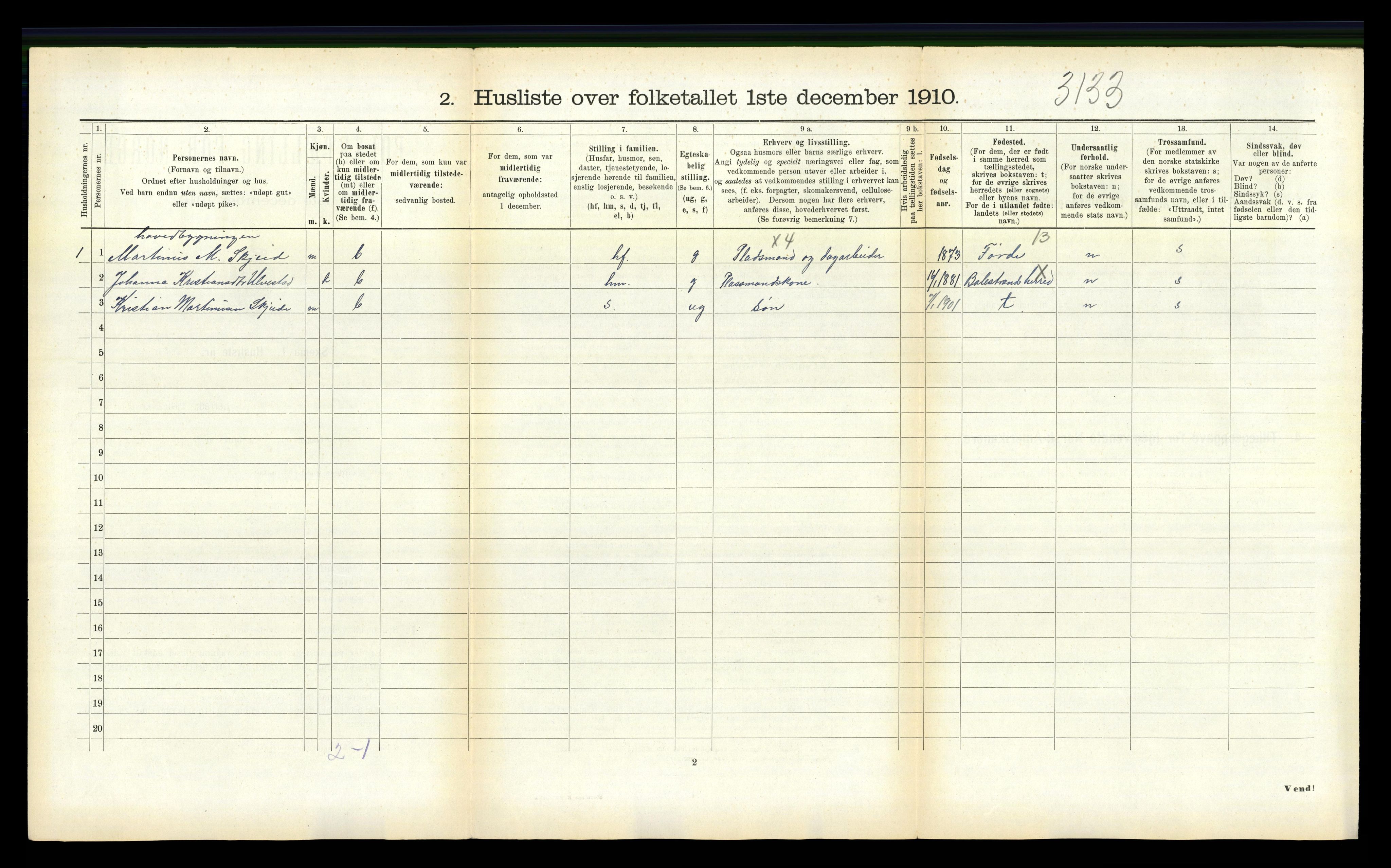 RA, 1910 census for Balestrand, 1910, p. 695