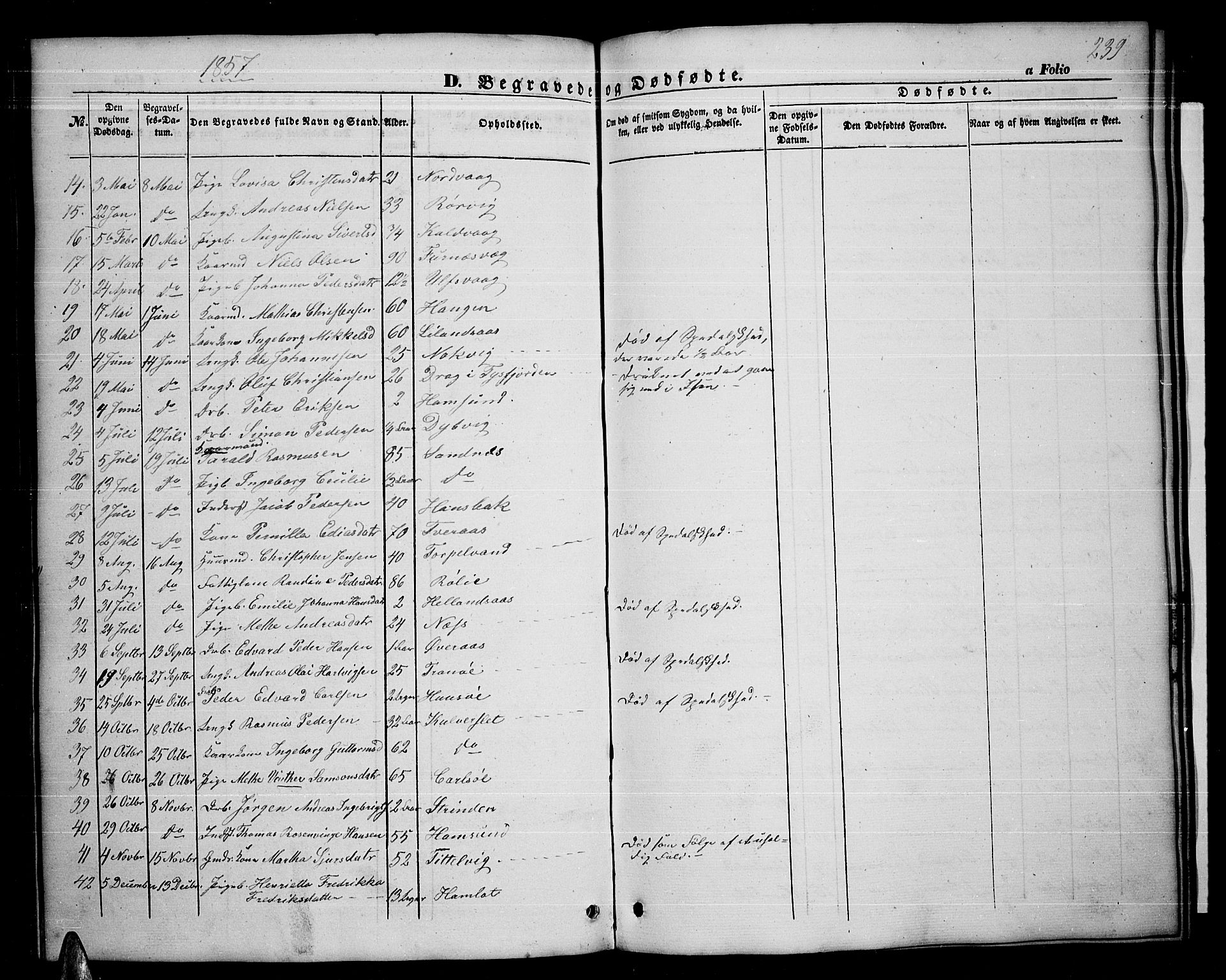 Ministerialprotokoller, klokkerbøker og fødselsregistre - Nordland, AV/SAT-A-1459/859/L0857: Parish register (copy) no. 859C03, 1854-1873, p. 239