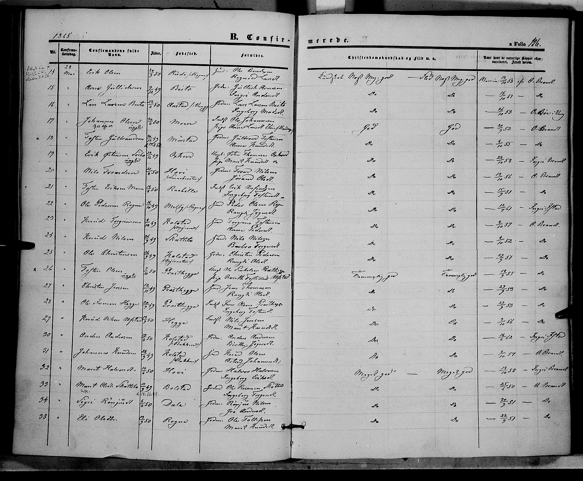 Øystre Slidre prestekontor, SAH/PREST-138/H/Ha/Haa/L0001: Parish register (official) no. 1, 1849-1874, p. 156