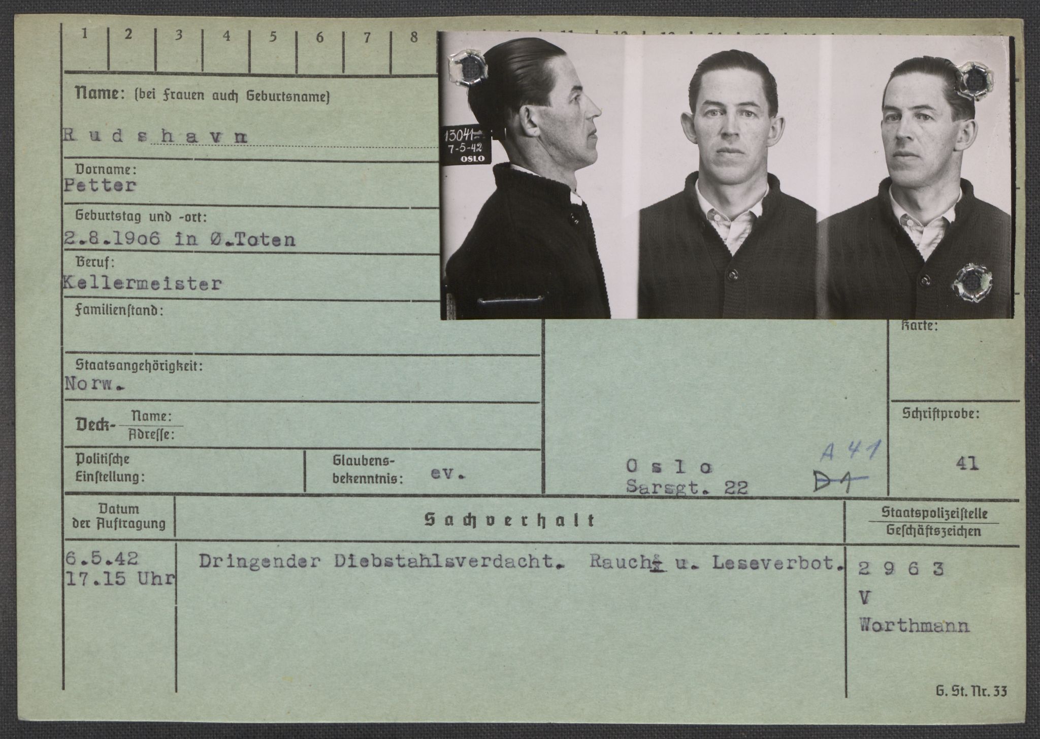 Befehlshaber der Sicherheitspolizei und des SD, AV/RA-RAFA-5969/E/Ea/Eaa/L0009: Register over norske fanger i Møllergata 19: Ru-Sy, 1940-1945, p. 12