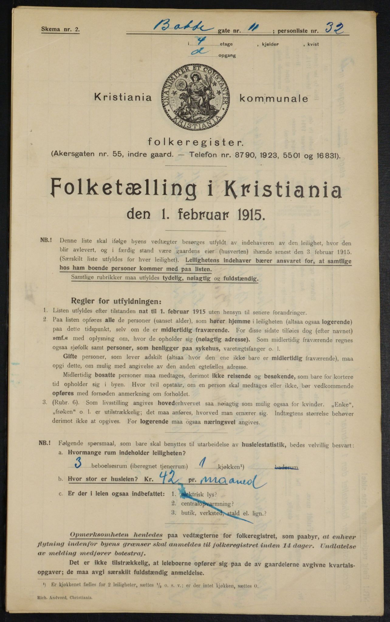 OBA, Municipal Census 1915 for Kristiania, 1915, p. 2713