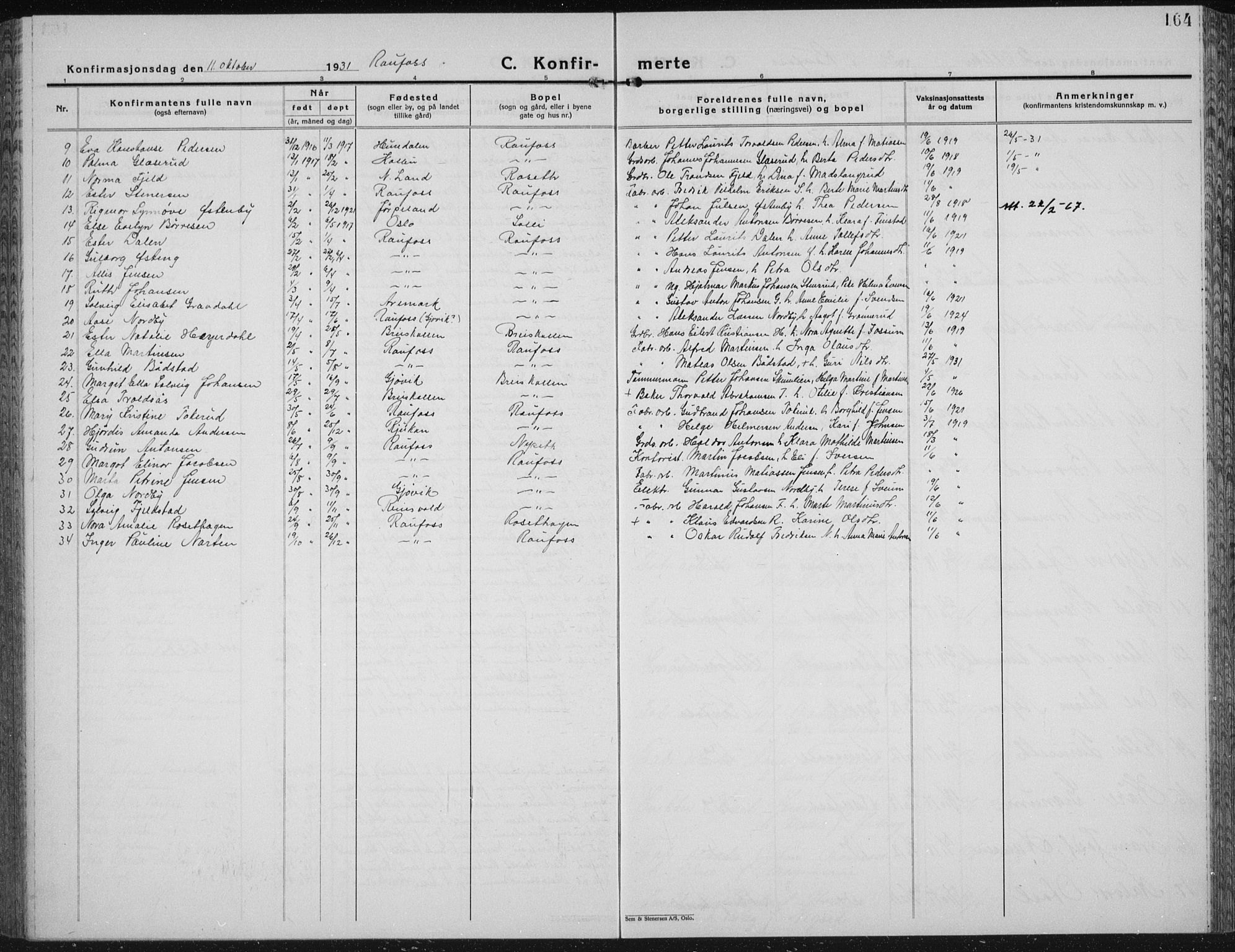 Vestre Toten prestekontor, SAH/PREST-108/H/Ha/Hab/L0018: Parish register (copy) no. 18, 1928-1941, p. 164