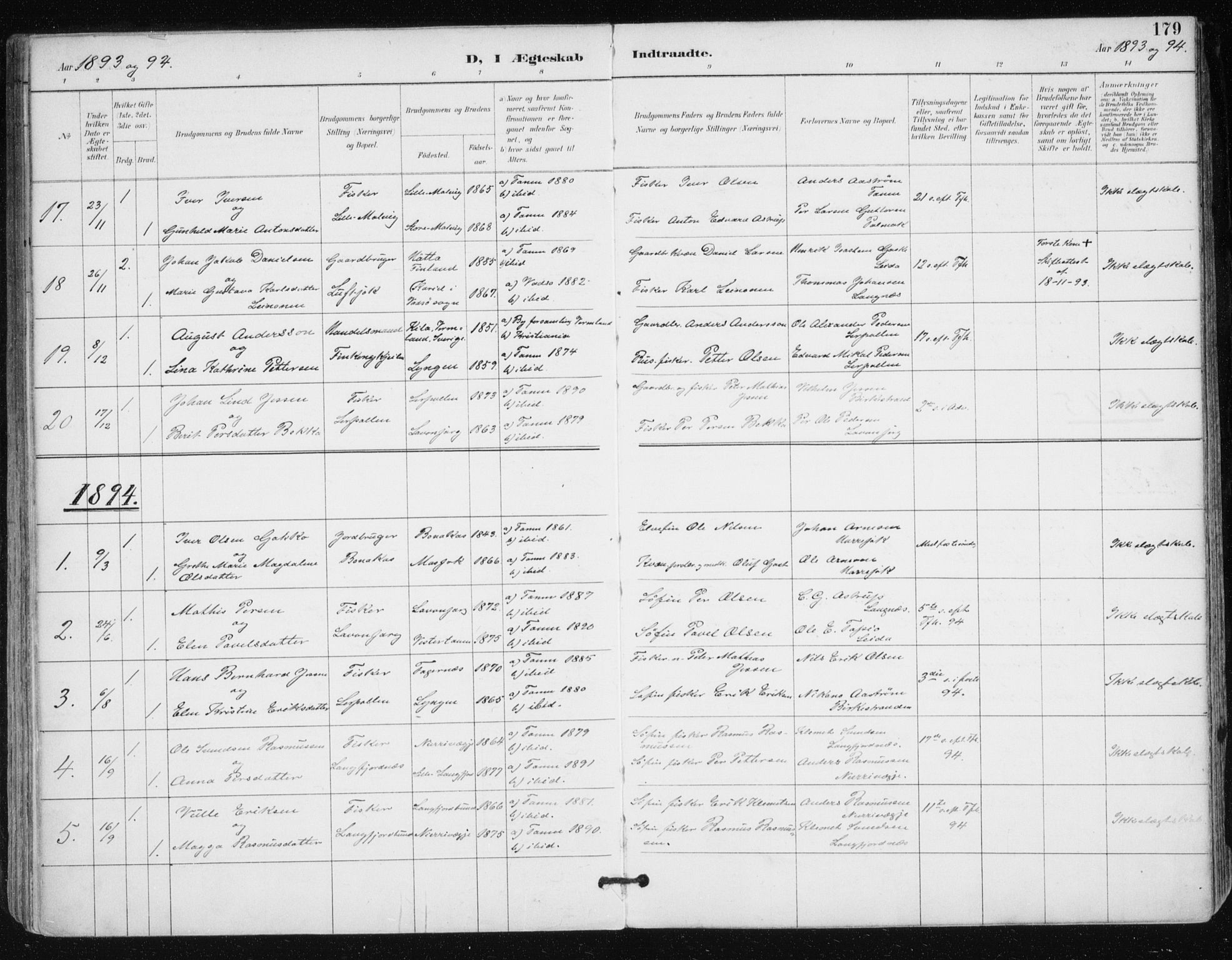 Tana sokneprestkontor, SATØ/S-1334/H/Ha/L0005kirke: Parish register (official) no. 5, 1891-1903, p. 179