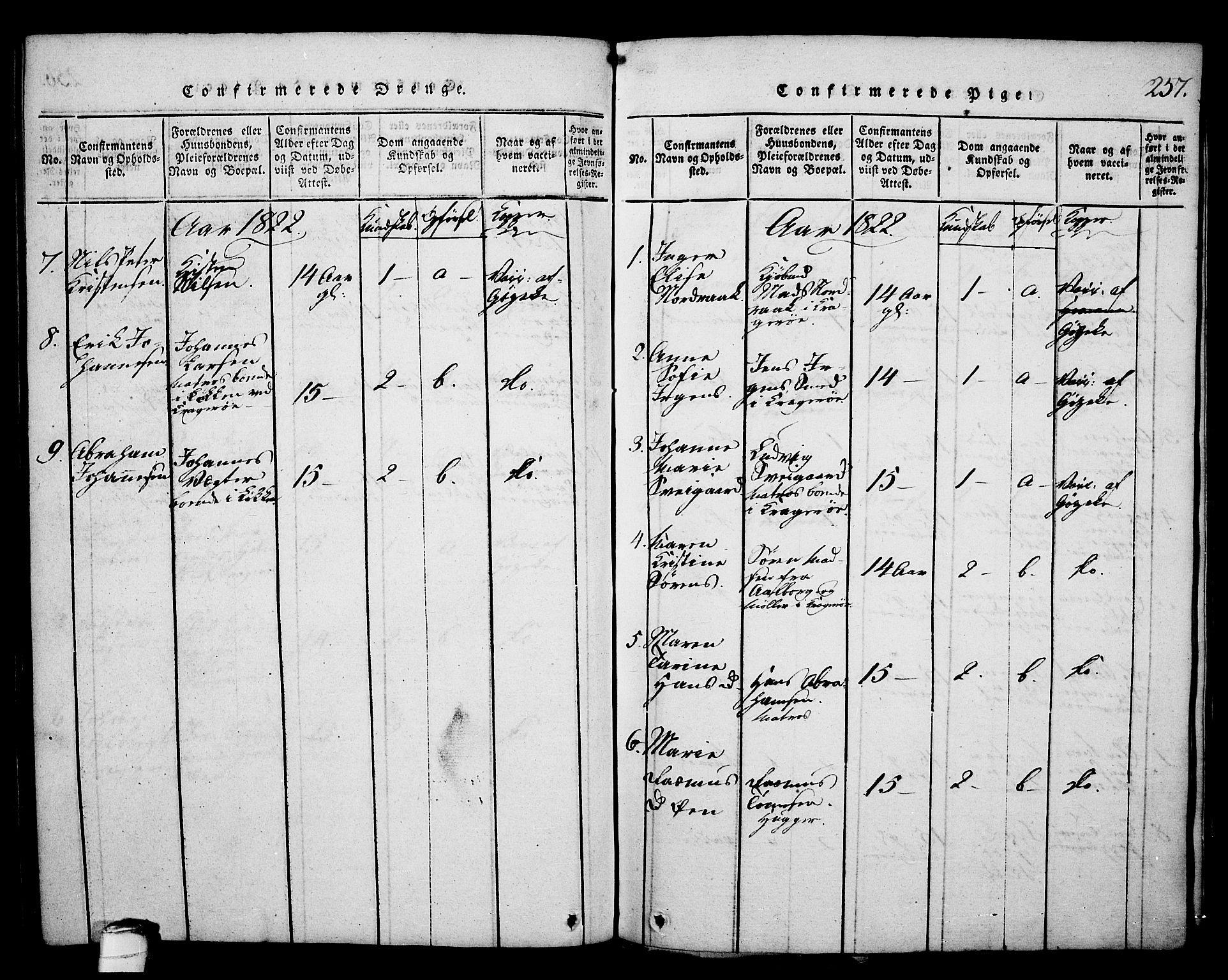 Kragerø kirkebøker, SAKO/A-278/G/Ga/L0002: Parish register (copy) no. 2, 1814-1831, p. 257