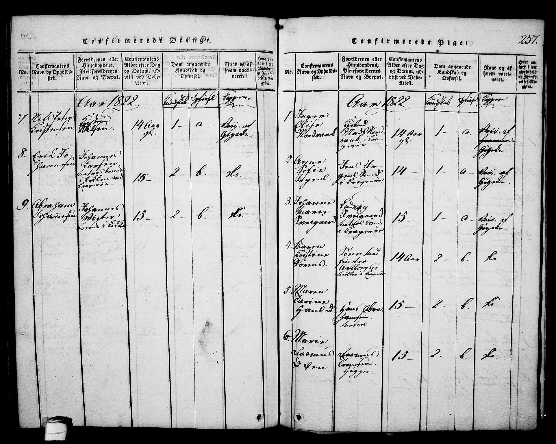 Kragerø kirkebøker, AV/SAKO-A-278/G/Ga/L0002: Parish register (copy) no. 2, 1814-1831, p. 257