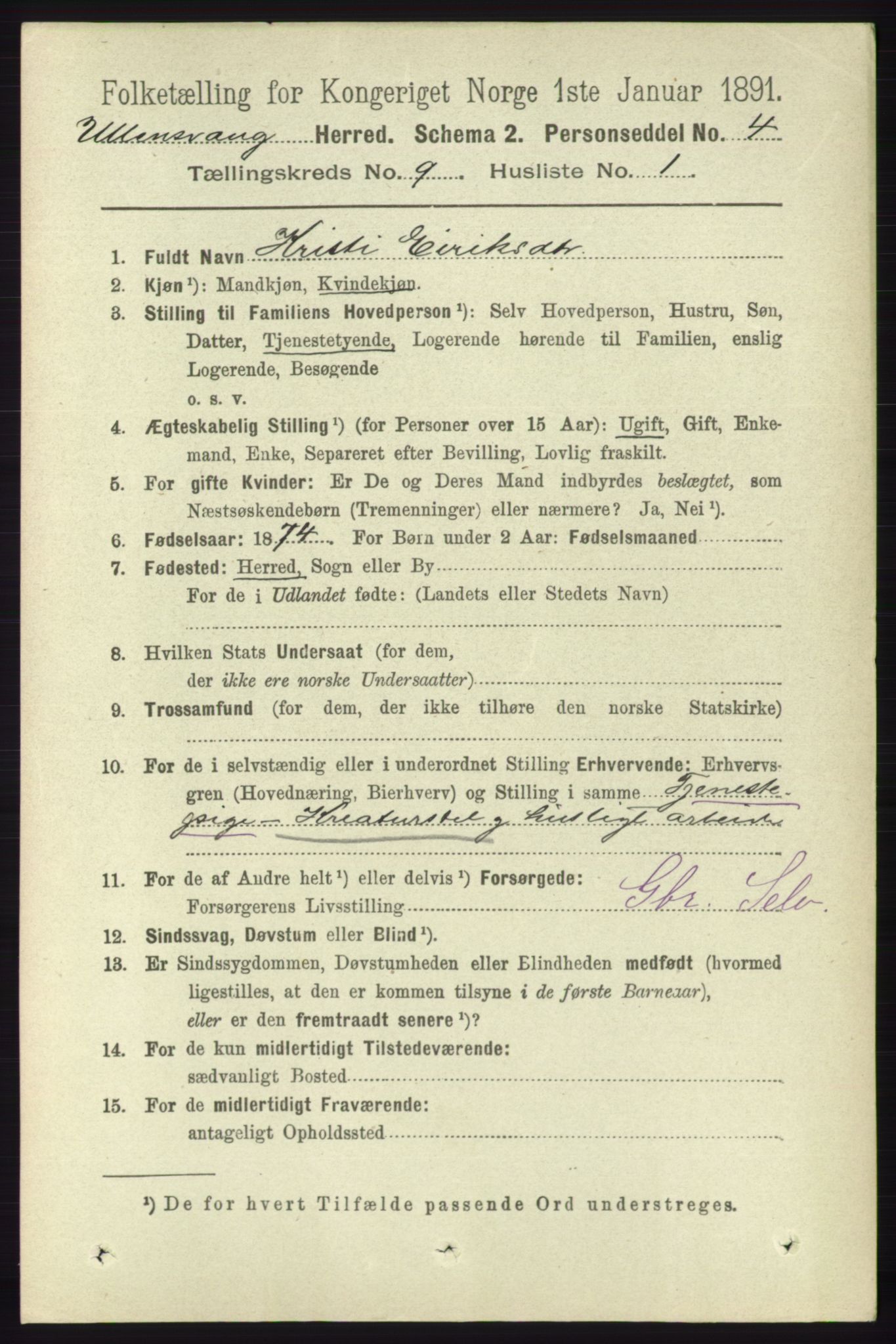 RA, 1891 census for 1230 Ullensvang, 1891, p. 3166