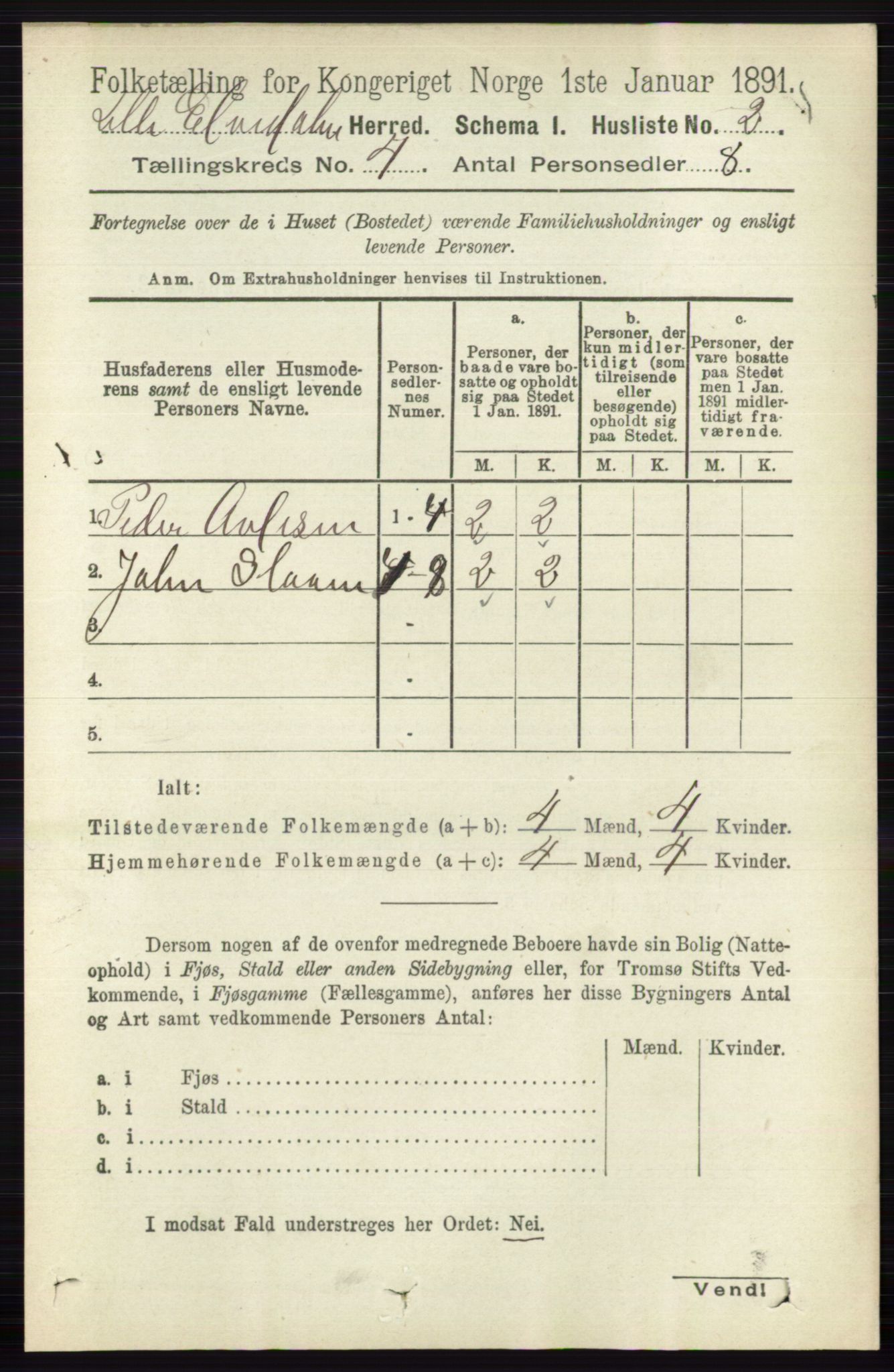 RA, 1891 census for 0438 Lille Elvedalen, 1891, p. 1296