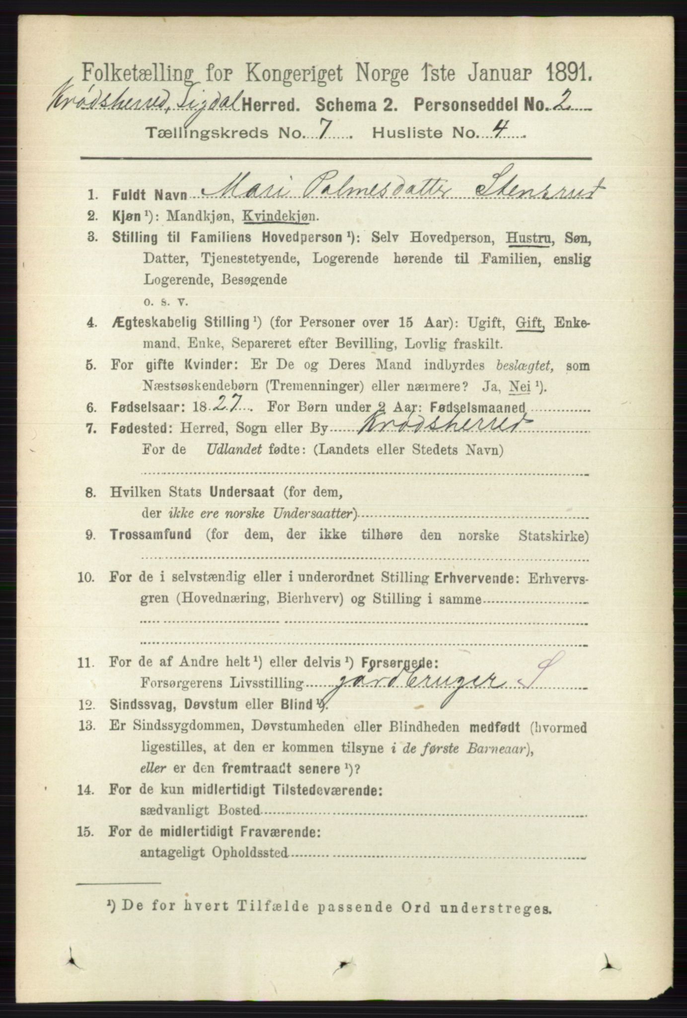 RA, 1891 census for 0621 Sigdal, 1891, p. 7046