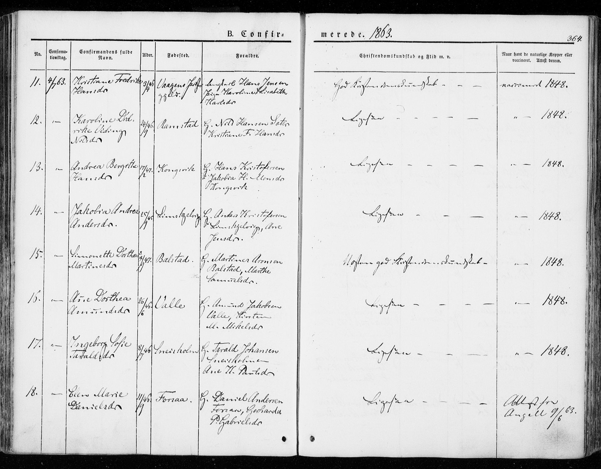 Ministerialprotokoller, klokkerbøker og fødselsregistre - Nordland, AV/SAT-A-1459/872/L1033: Parish register (official) no. 872A08, 1840-1863, p. 364