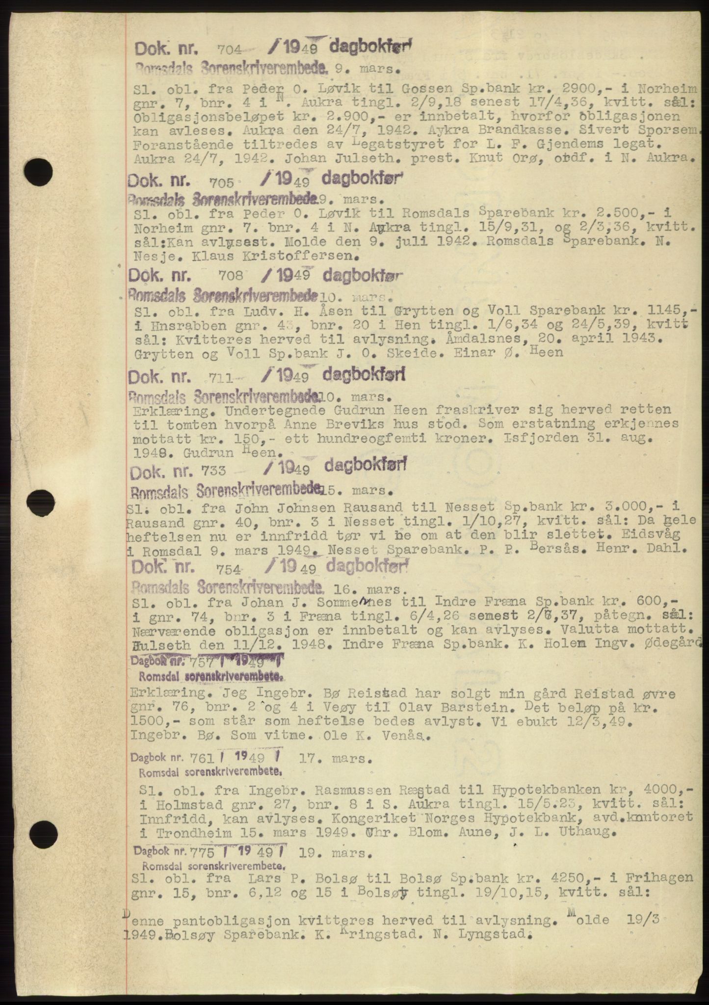 Romsdal sorenskriveri, AV/SAT-A-4149/1/2/2C: Mortgage book no. C2, 1949-1951, Diary no: : 704/1949