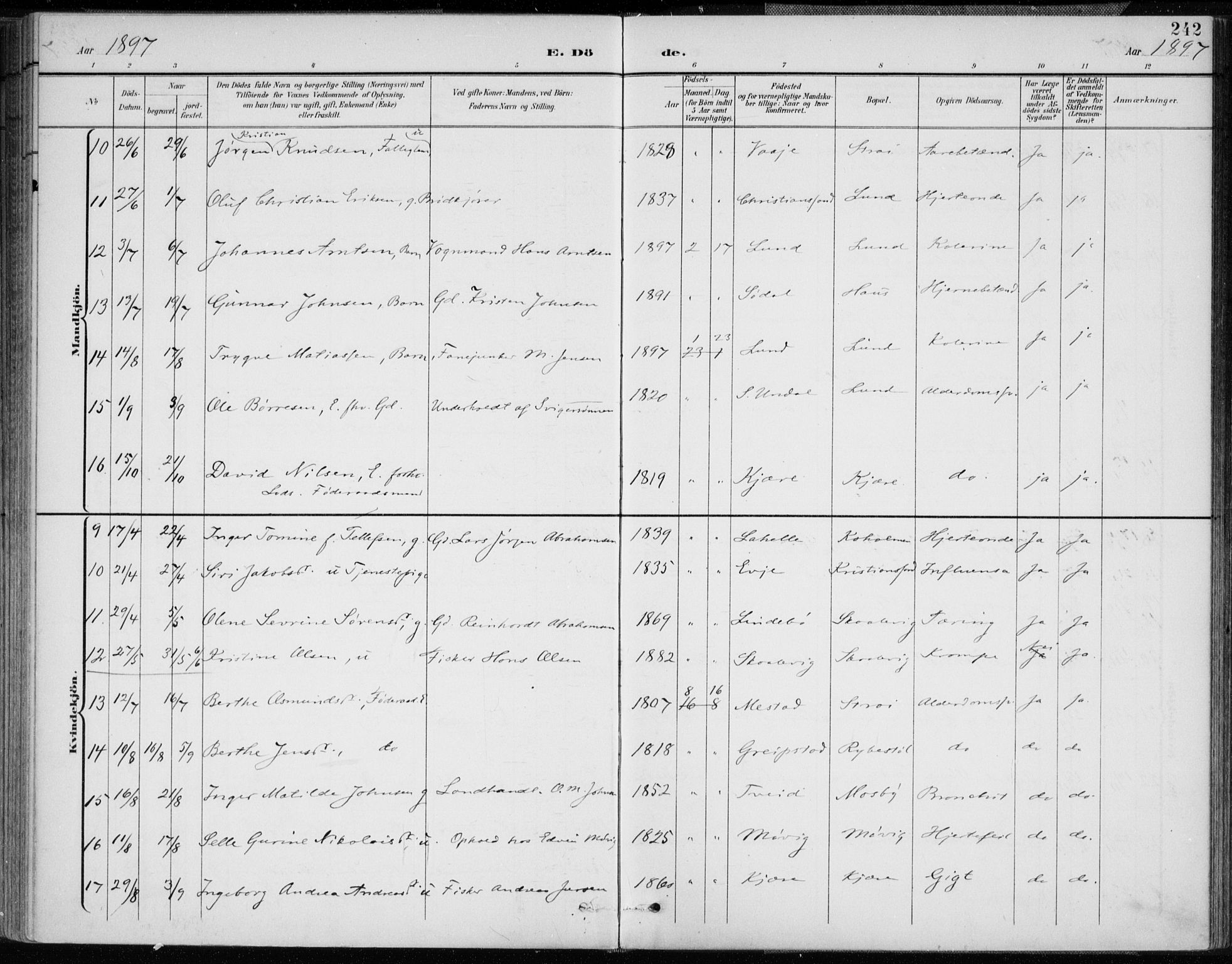 Oddernes sokneprestkontor, AV/SAK-1111-0033/F/Fa/Faa/L0010: Parish register (official) no. A 10, 1897-1911, p. 242