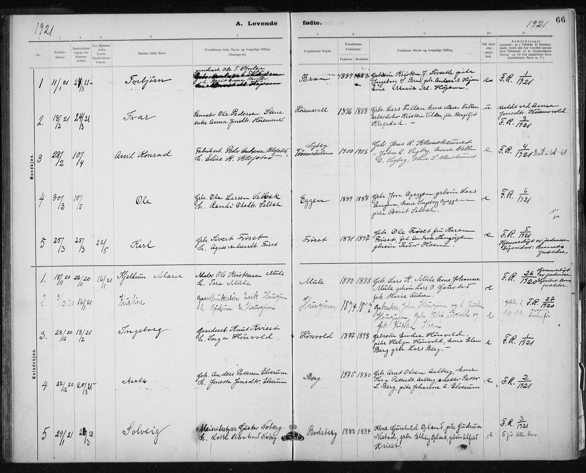 Ministerialprotokoller, klokkerbøker og fødselsregistre - Sør-Trøndelag, AV/SAT-A-1456/612/L0381: Parish register (official) no. 612A13, 1907-1923, p. 66