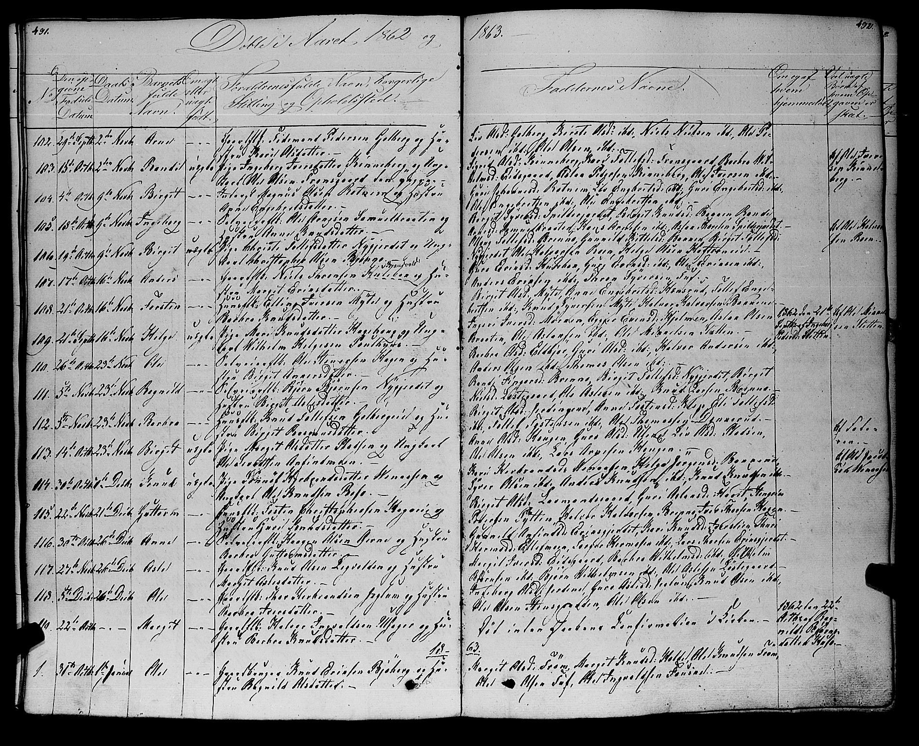 Gol kirkebøker, SAKO/A-226/F/Fa/L0002: Parish register (official) no. I 2, 1837-1863, p. 491-492