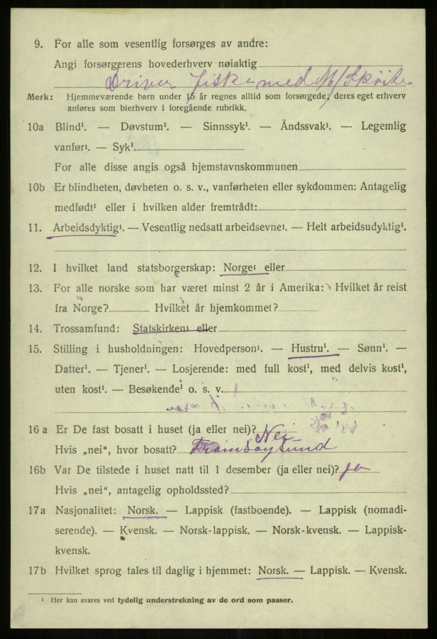 SATØ, 1920 census for Karlsøy, 1920, p. 2448