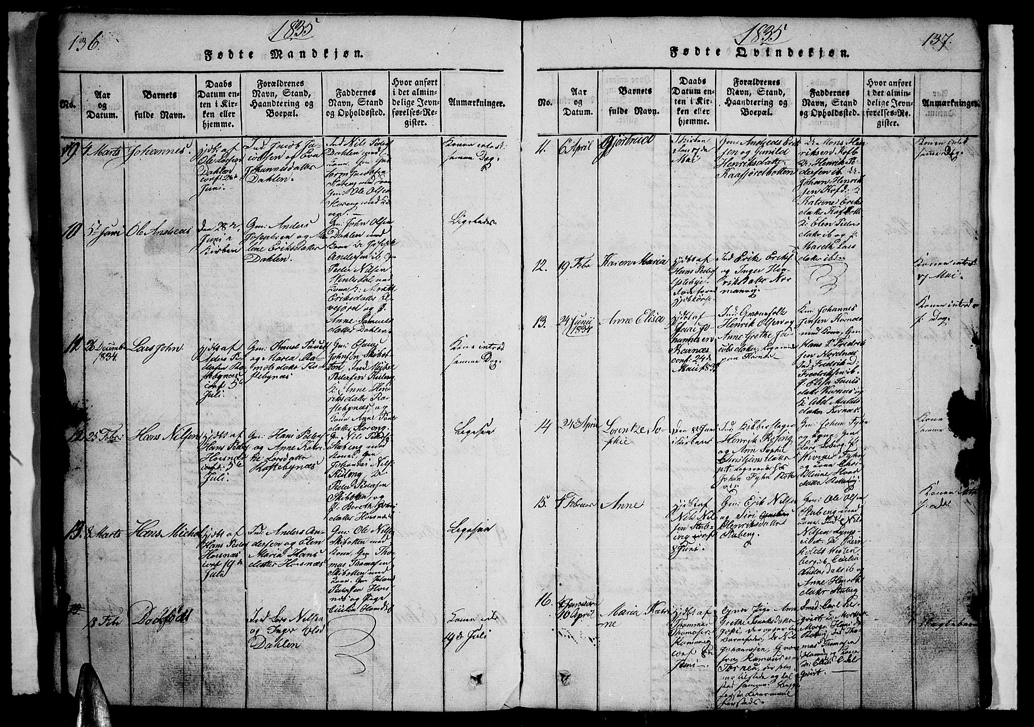 Lyngen sokneprestembete, AV/SATØ-S-1289/H/He/Heb/L0001klokker: Parish register (copy) no. 1, 1826-1838, p. 136-137