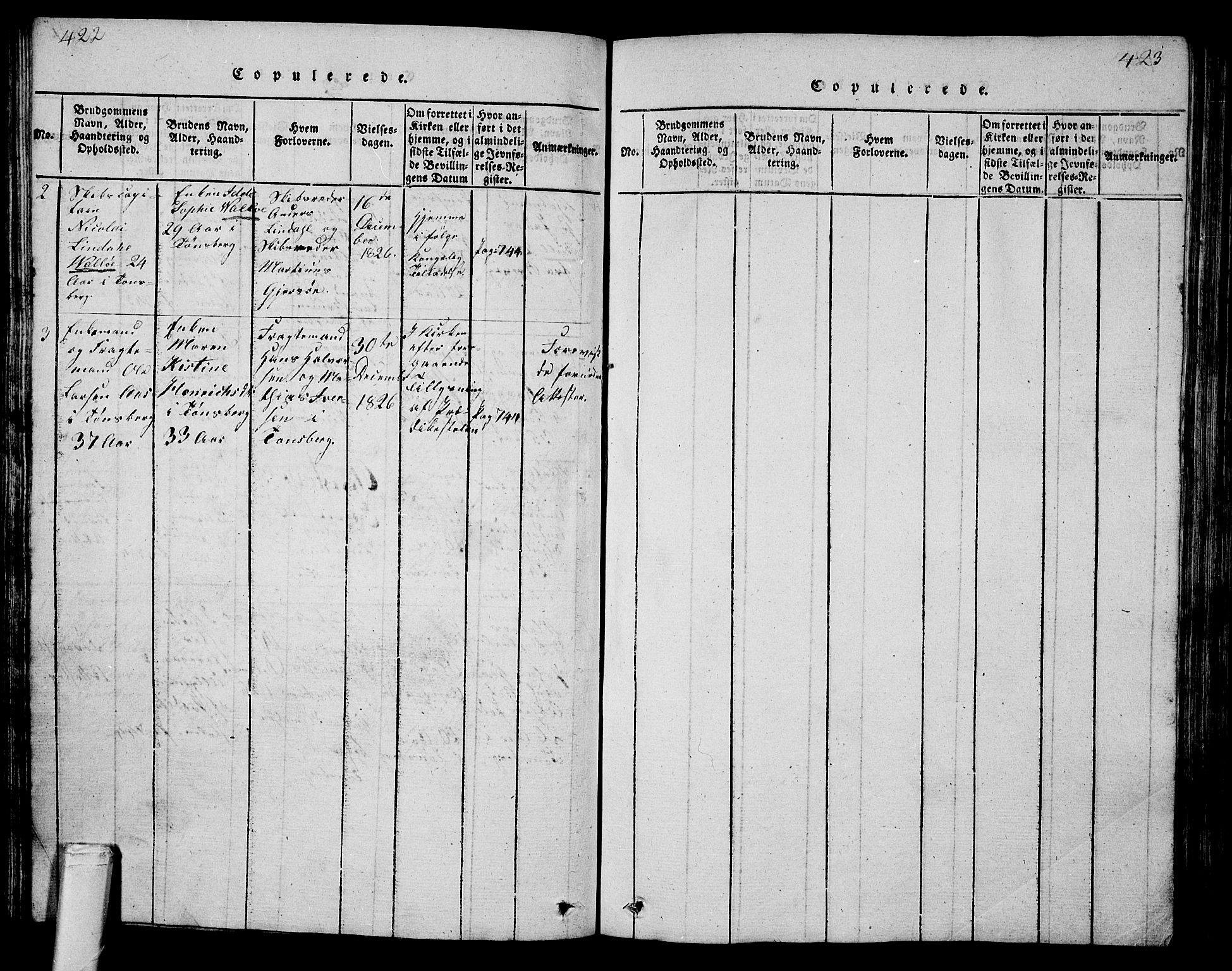 Tønsberg kirkebøker, AV/SAKO-A-330/G/Ga/L0001: Parish register (copy) no. 1, 1813-1826, p. 422-423