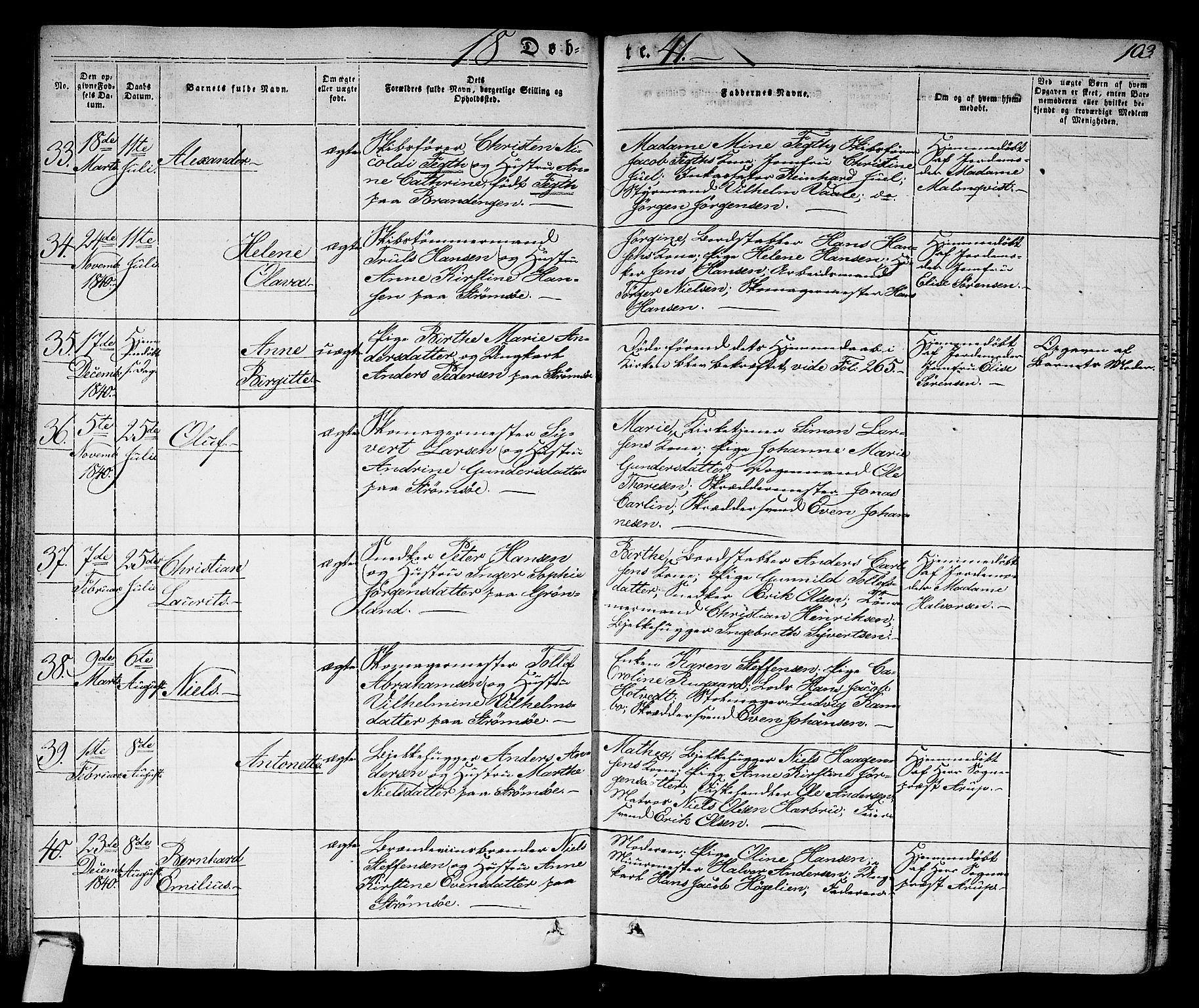 Strømsø kirkebøker, AV/SAKO-A-246/F/Fa/L0012: Parish register (official) no. I 12, 1830-1847, p. 103