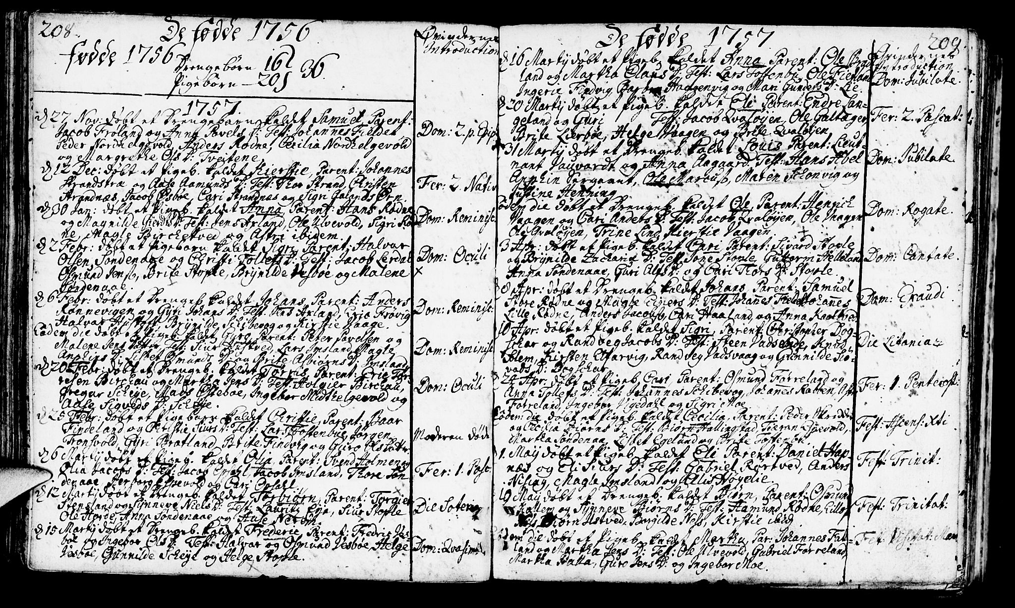 Vikedal sokneprestkontor, AV/SAST-A-101840/01/IV: Parish register (official) no. A 1, 1737-1778, p. 208-209