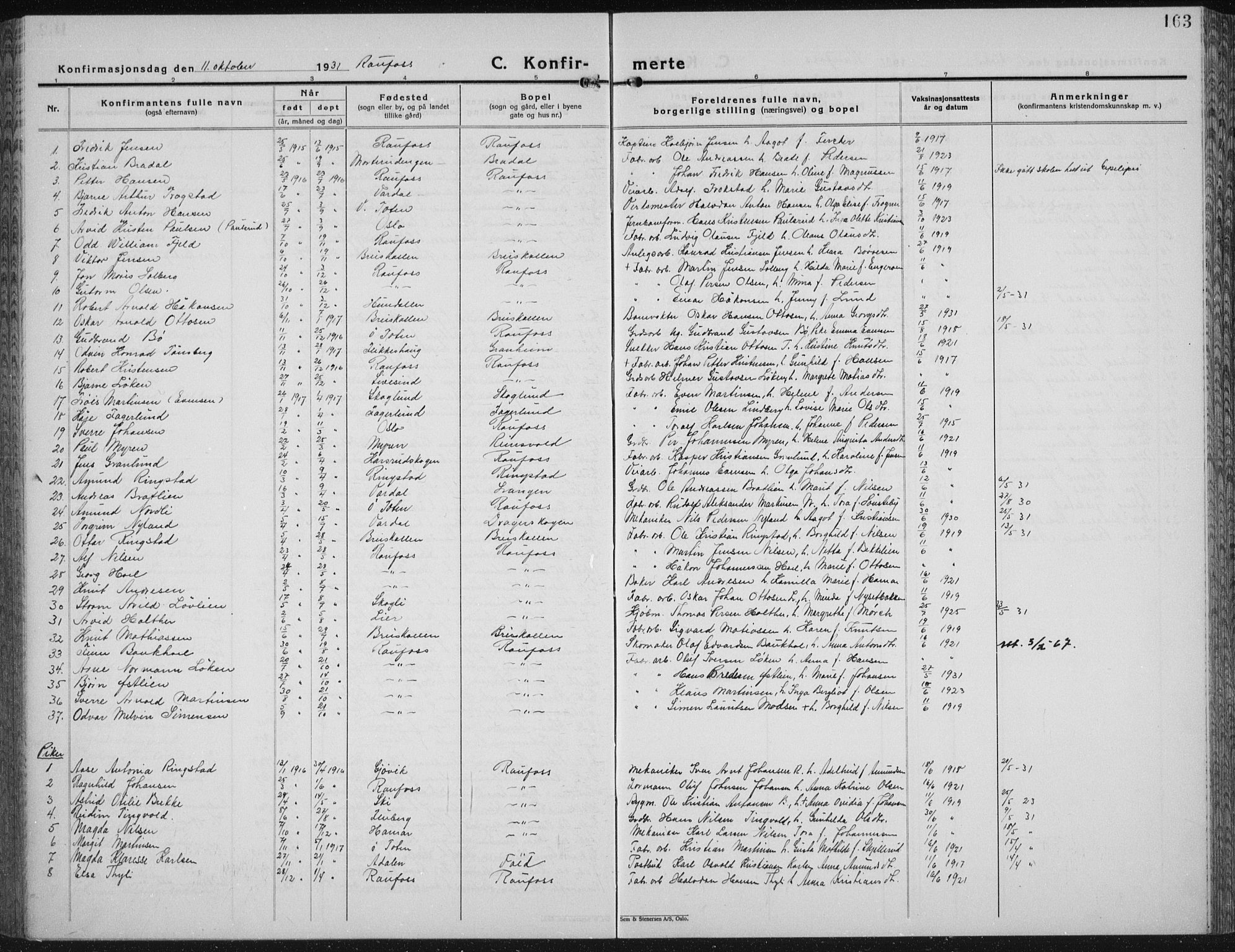 Vestre Toten prestekontor, AV/SAH-PREST-108/H/Ha/Hab/L0018: Parish register (copy) no. 18, 1928-1941, p. 163