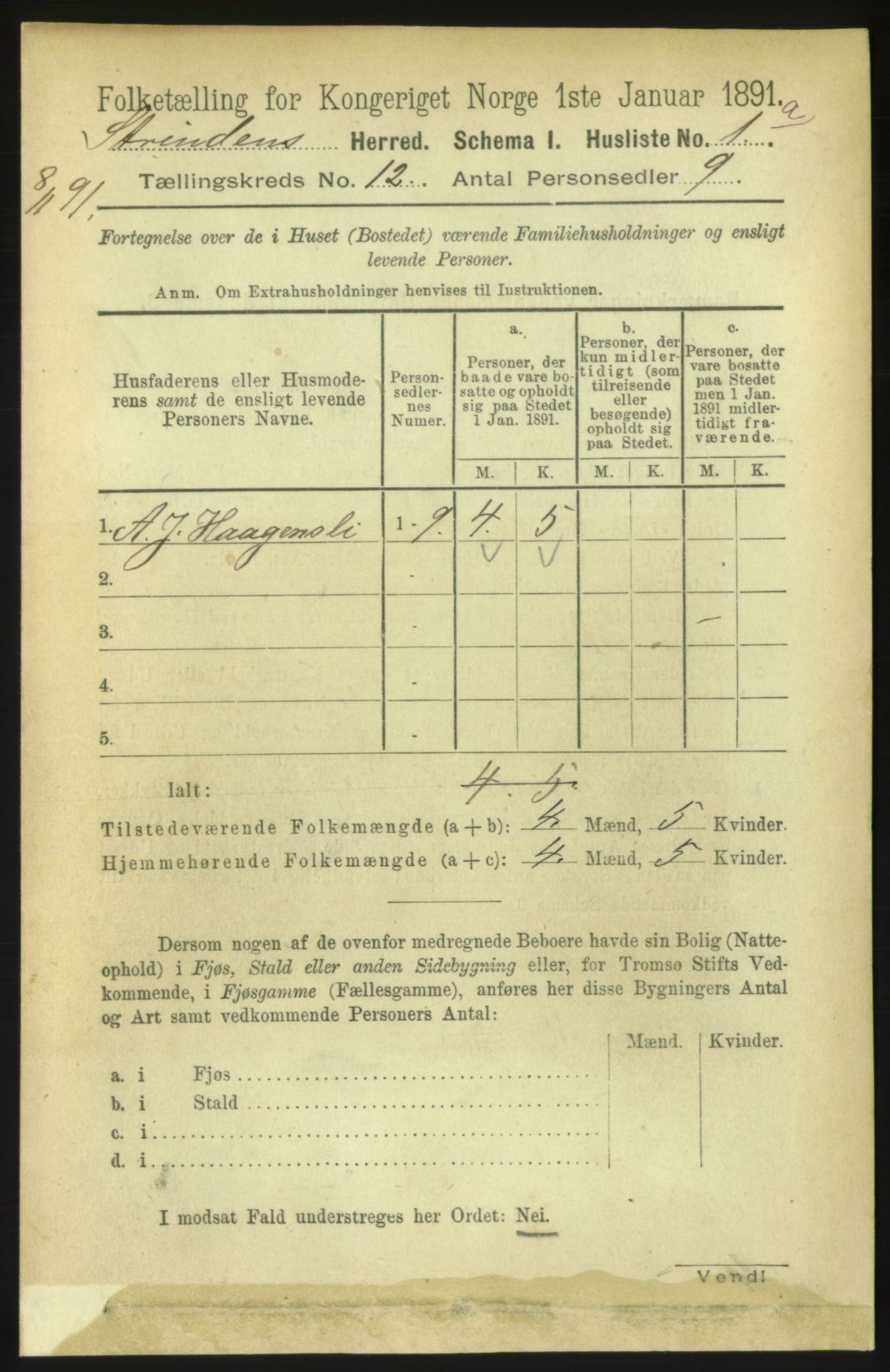 RA, 1891 census for 1660 Strinda, 1891, p. 9459