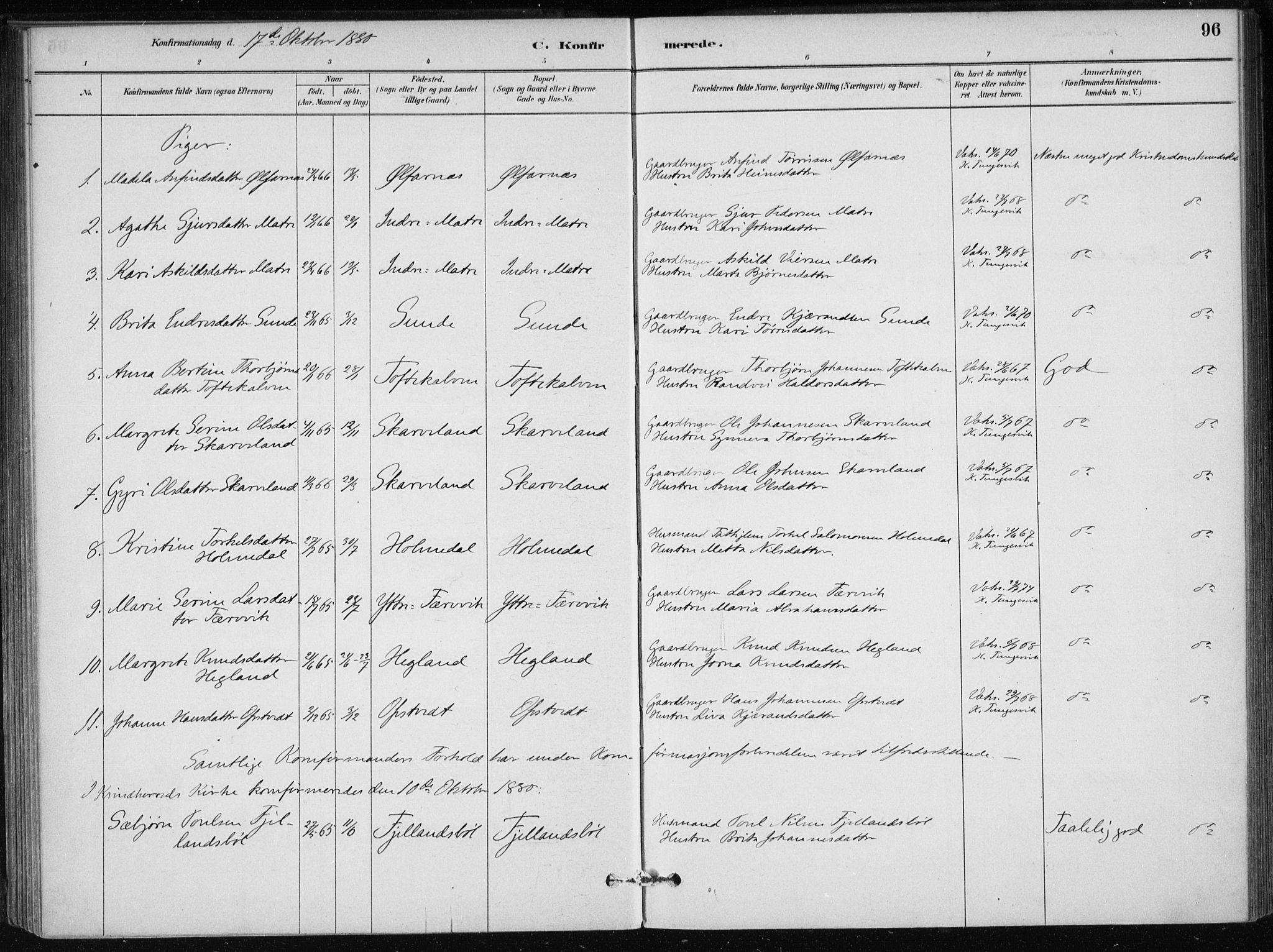 Skånevik sokneprestembete, SAB/A-77801/H/Haa: Parish register (official) no. C  1, 1879-1917, p. 96