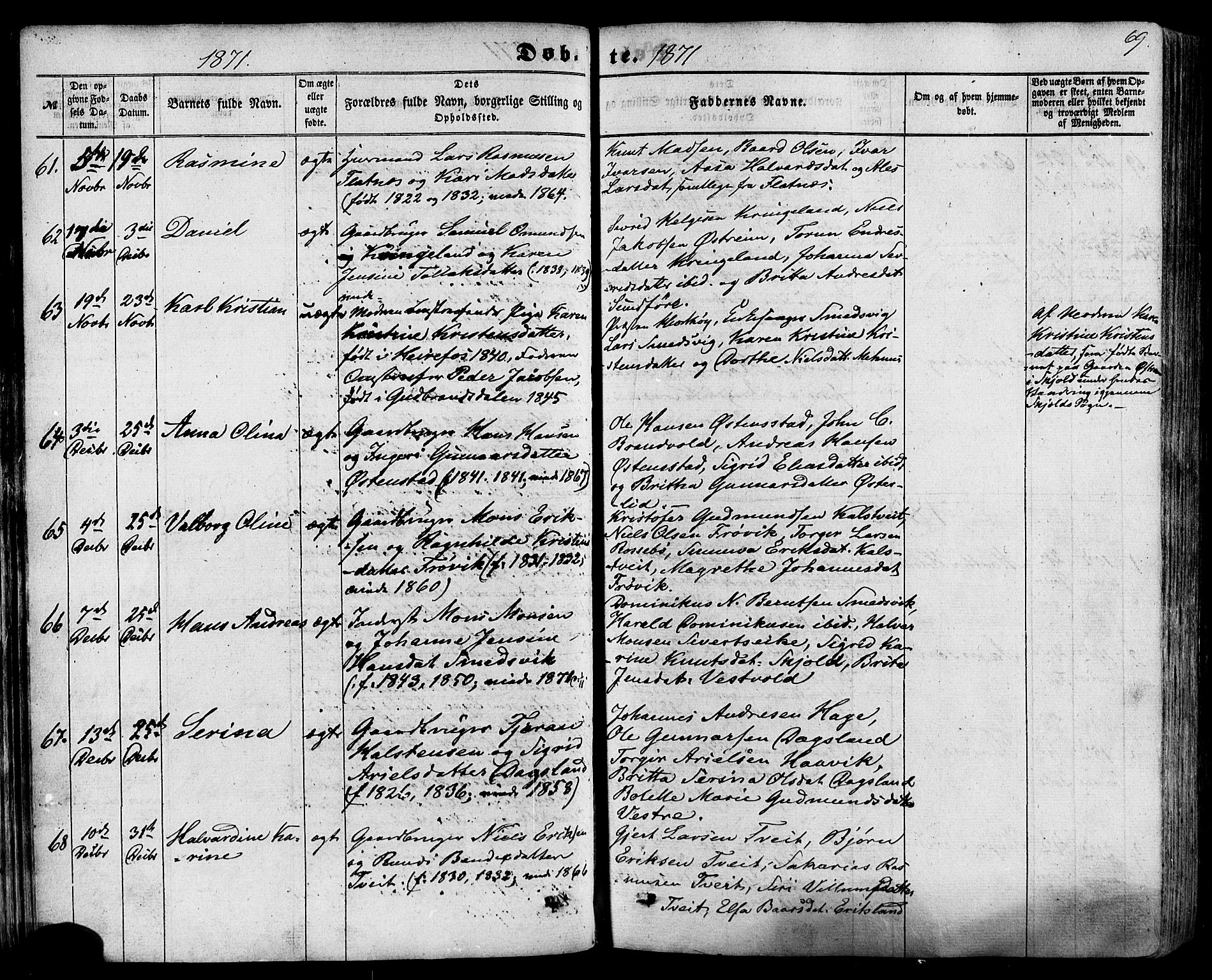 Skjold sokneprestkontor, SAST/A-101847/H/Ha/Haa/L0008: Parish register (official) no. A 8, 1856-1882, p. 69