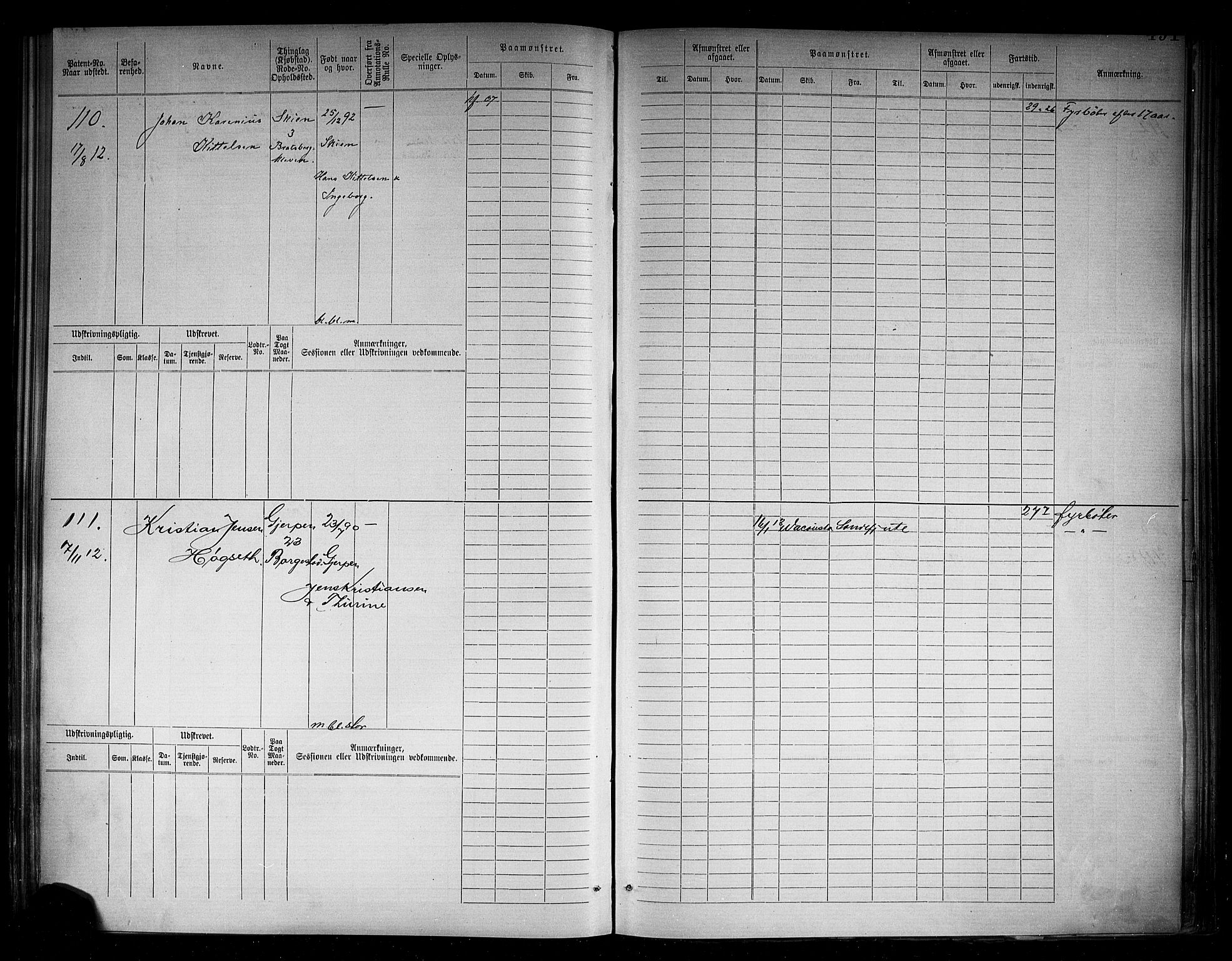 Skien innrulleringskontor, AV/SAKO-A-832/F/Fb/L0009: Hovedrulle, 1885-1931, p. 59